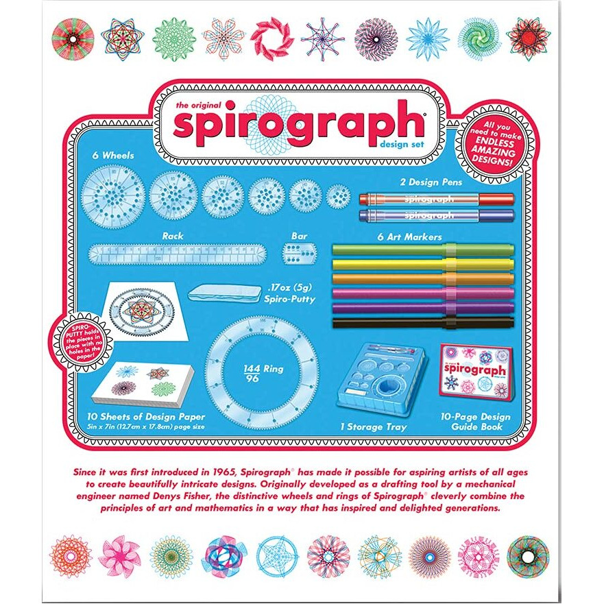 Spirograph Design Set Boxed - Arts And Crafts, Kids Toys, Art Supplies, Craft Supplies, Drawing Kit, Spiral Art, Reproduction Of Classic Gear Design Kit, Pens, Design Sheet Included, Ages 8+