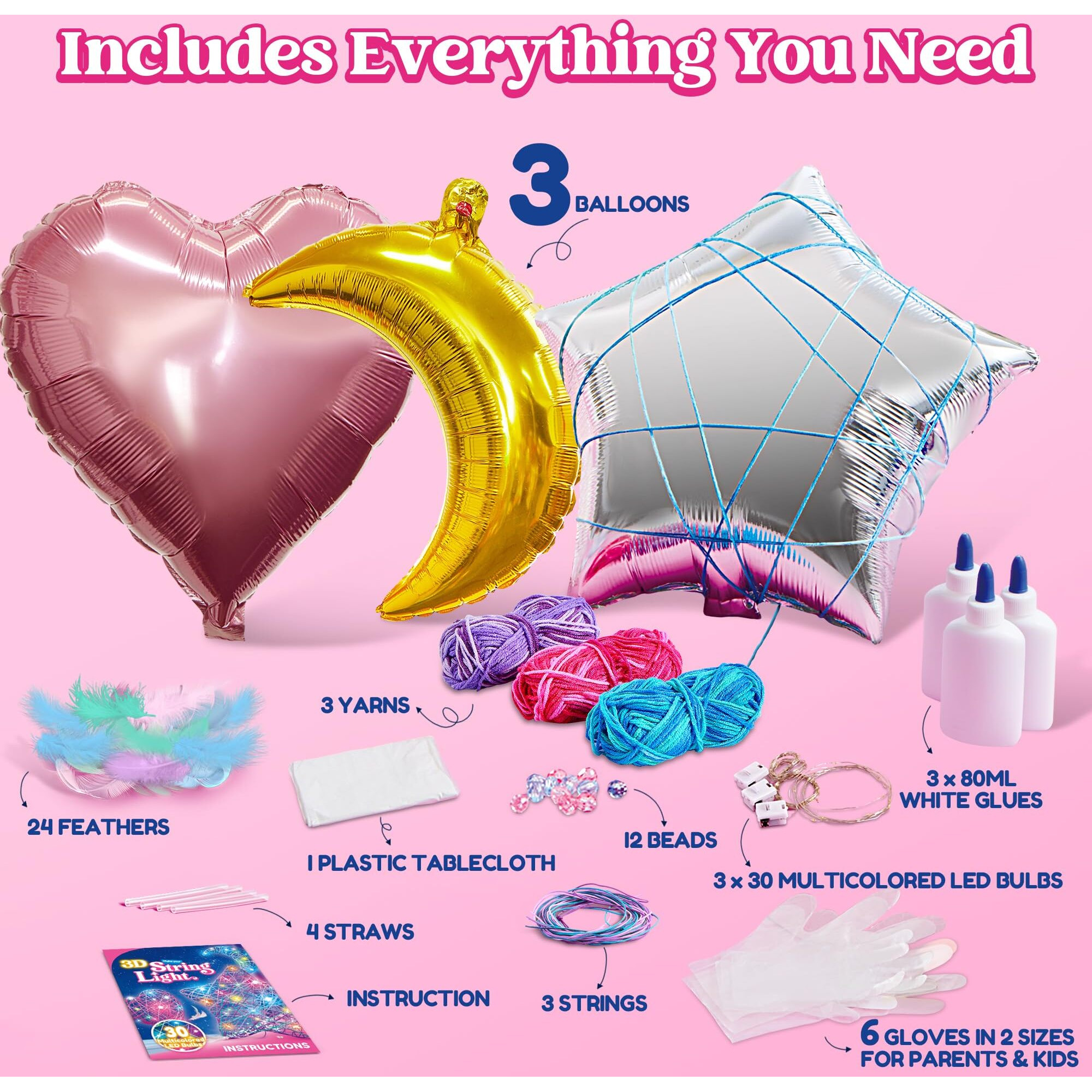 Klever Kits 3D String Art Kit For Kids, Light Up String Light Toy With 30 Multi-Colored Led Bulbs, Arts And Crafts Set, Birthday Gifts For Girls And Boys Ages 8+