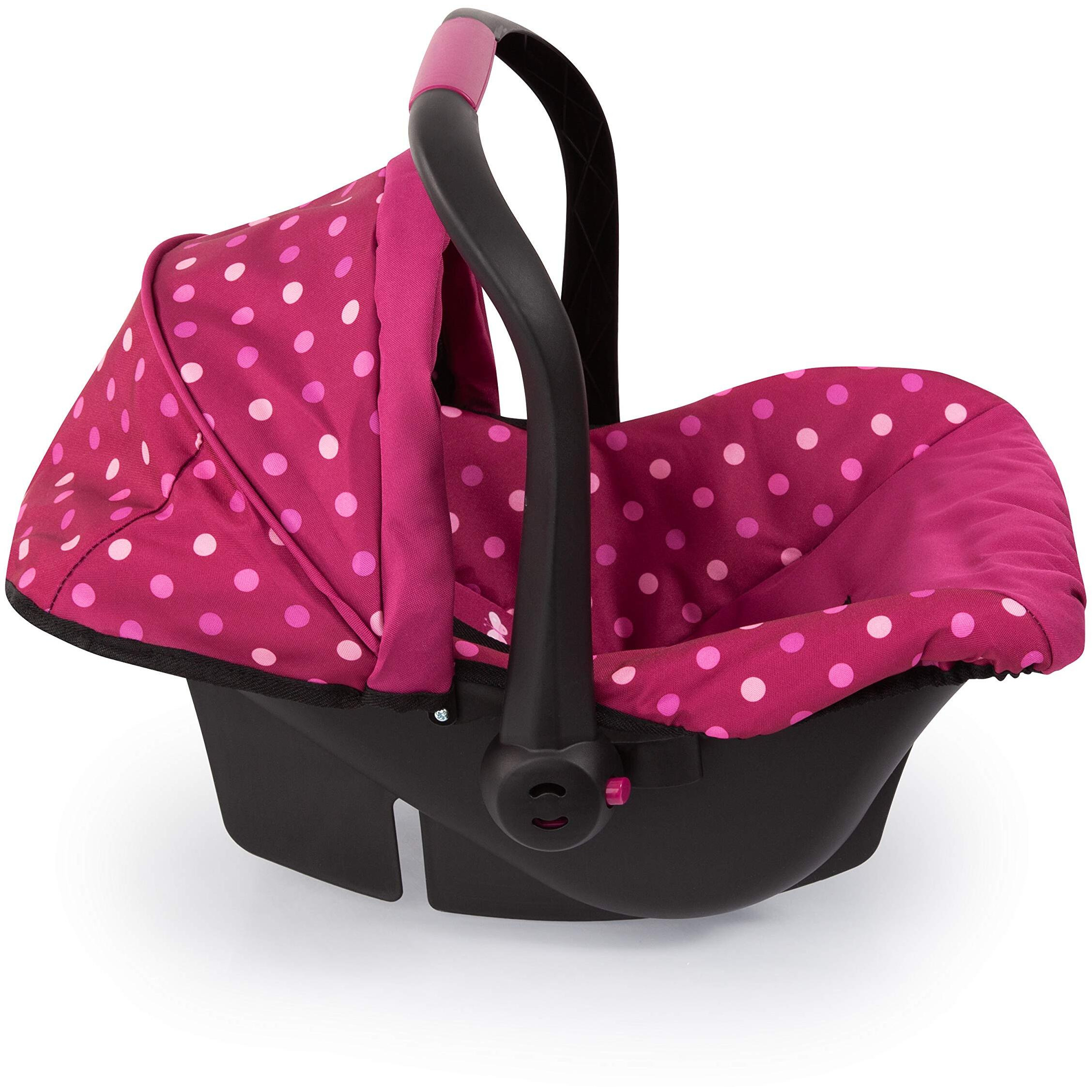 Bayer Design Baby Doll Deluxe Car Seat With Canopy- Polka Dots , Pink