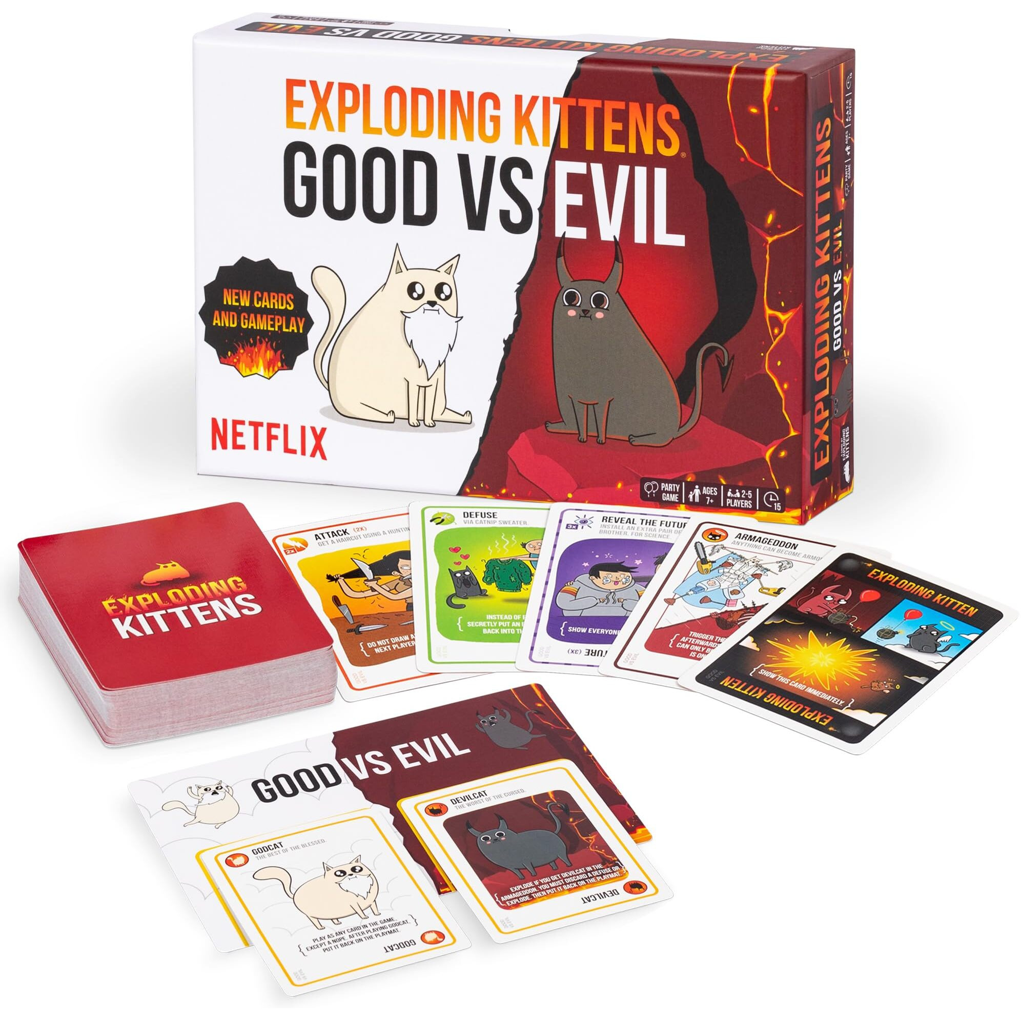 Exploding Kittens Good Vs. Evil - 2-5 Players - Ages 7+ - Inspired By Netflix Show - High Stakes Family Card Game - Party Game, Family Game Night, Animated Netflix Show