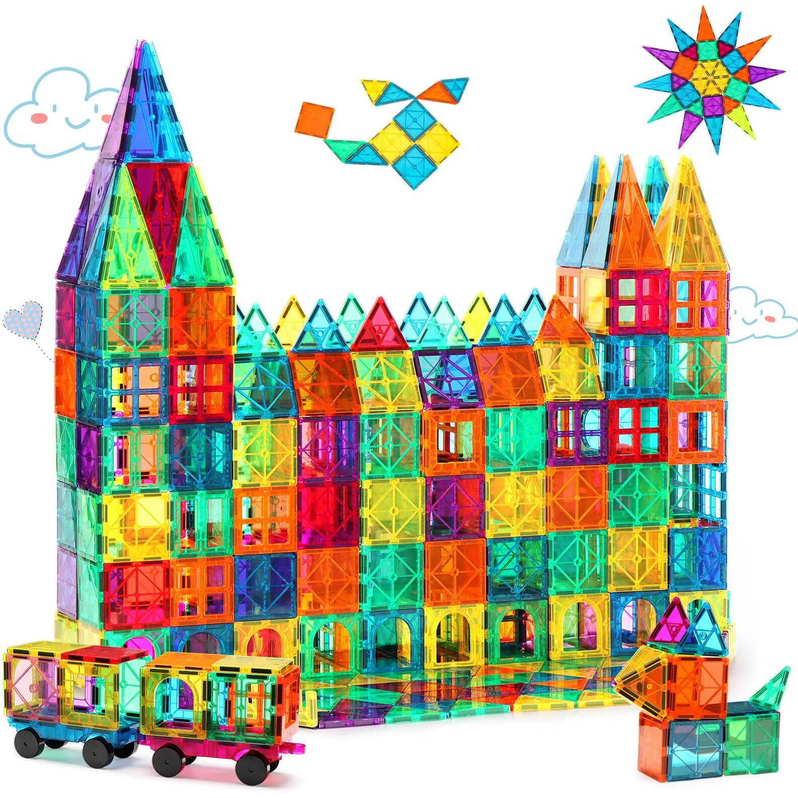 Gemmicc Magnetic Tiles 100 Pcs With 2 Cars, Stem Approved Educational Magnet Buildingtoys, Magnet Puzzles Stacking Blocks For Boys Girls