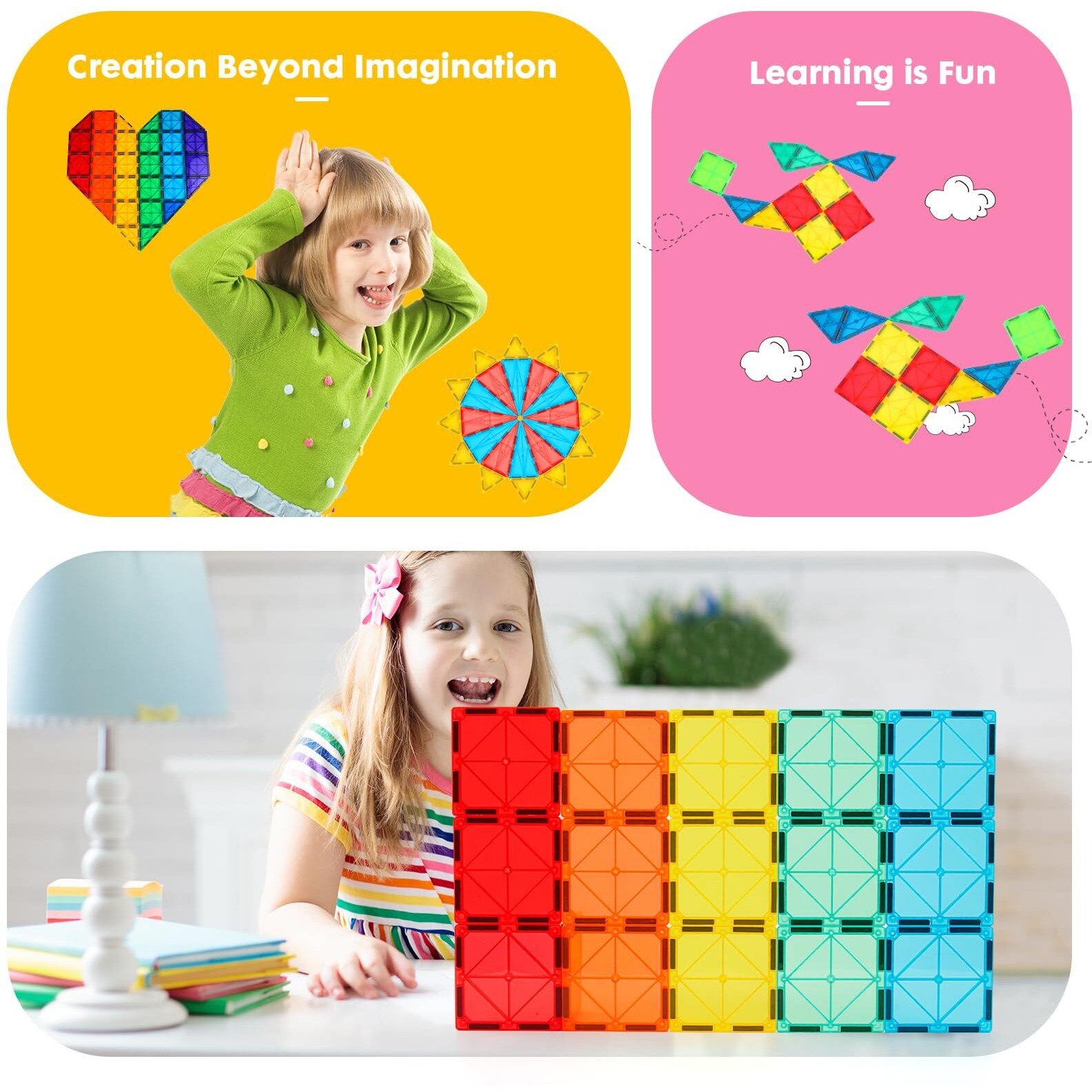 Gemmicc Magnetic Tiles 100 Pcs With 2 Cars, Stem Approved Educational Magnet Buildingtoys, Magnet Puzzles Stacking Blocks For Boys Girls