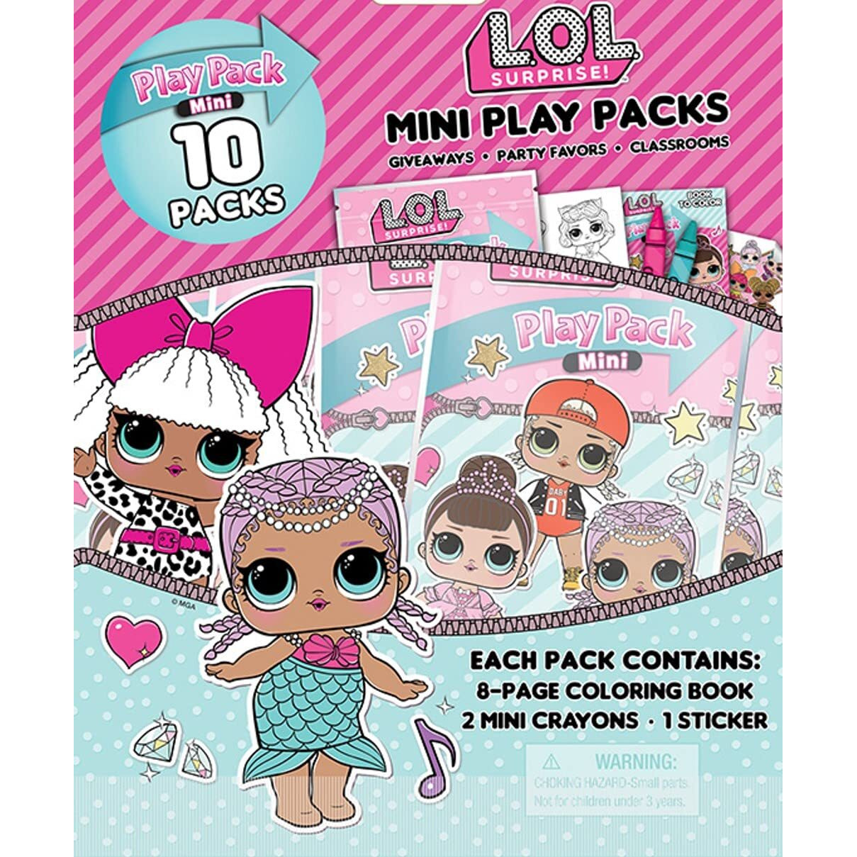 Bendon Lol Dolls Play Packs | L.O.L Party Favors And Supplies | Each With Mini Coloring Book, 2 Crayons, And A Sticker | 10-Pack | Officially Licensed