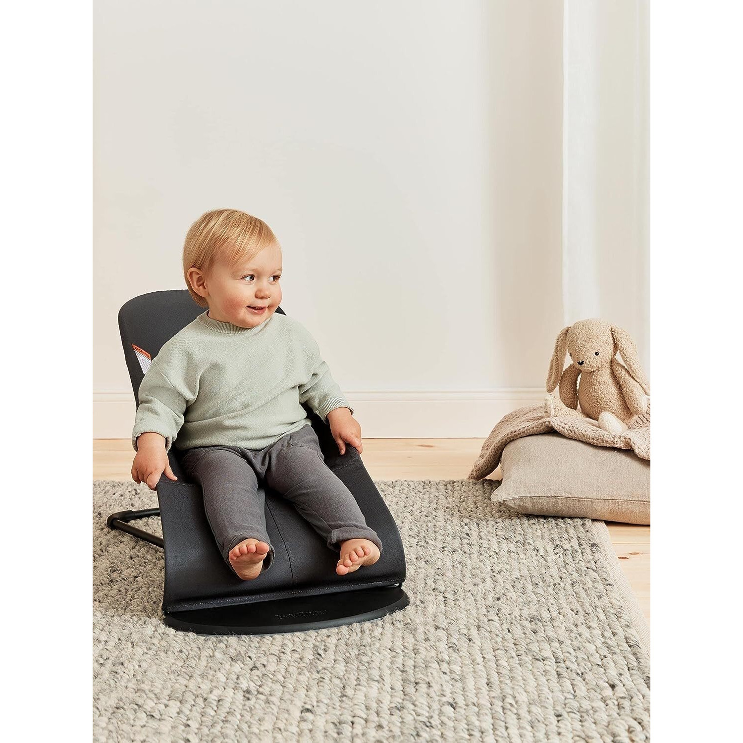 Babybjrn Bouncer Balance Soft, Cotton/Jersey, Dark Gray/Gray 2-In-1 Adjustable Baby Bouncer Seat And Toddler Chair, Newborn To Toddler (8-29 Lbs), 4 Positions, Lightweight & Portable