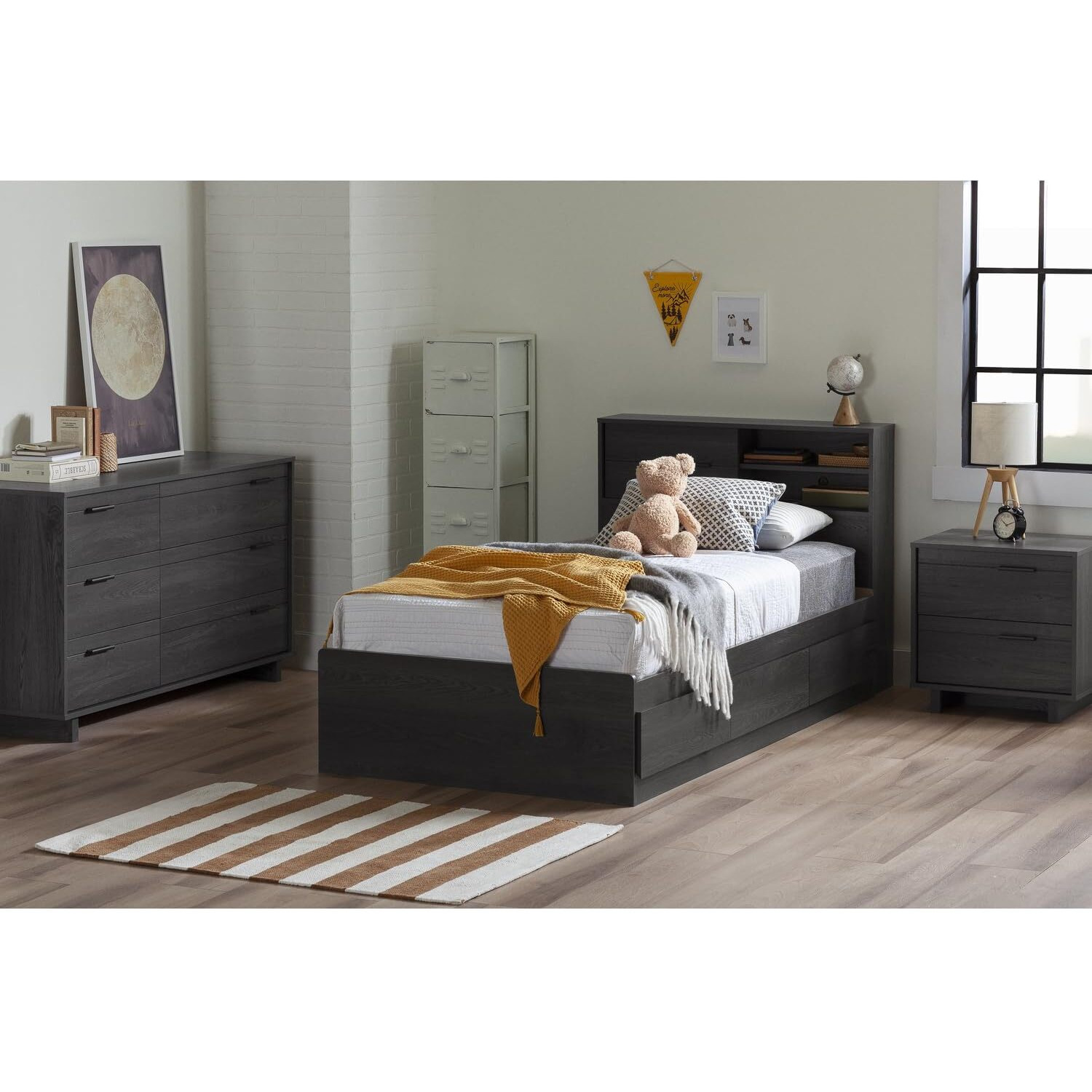 South Shore Fynn 2-Drawer Nightstand, 0, Gray Oak