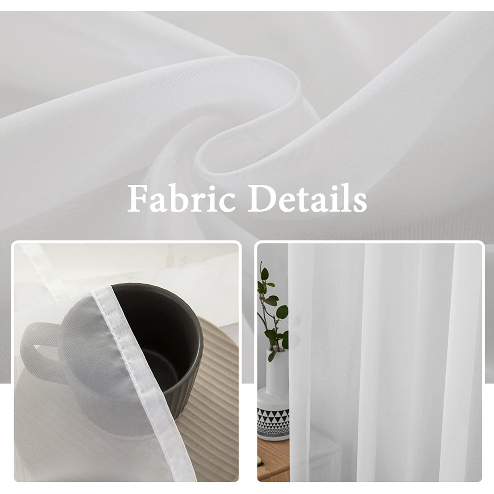 Miulee 2 Panels Solid Color White Sheer Window Curtains Elegant Window Voile Panels/Draperies/Treatment For Bedroom Living Room (54 X 45 Inches White)