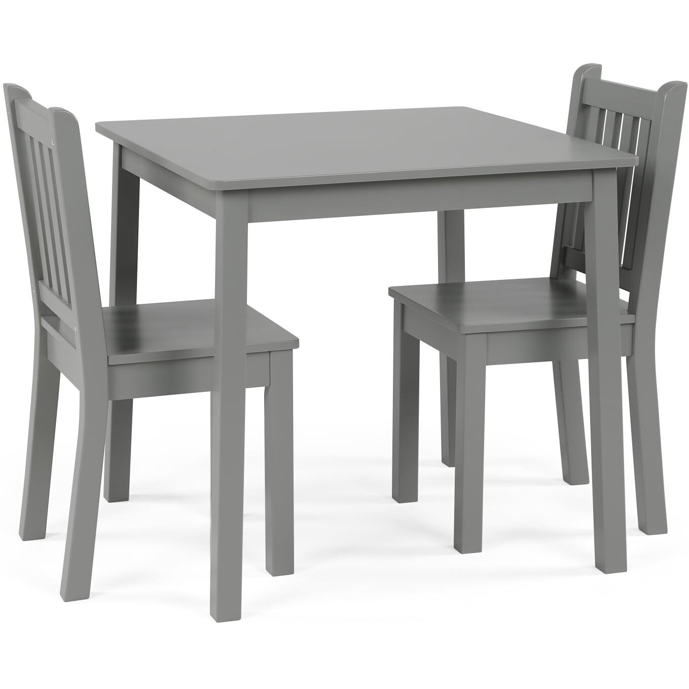 Humble Crew Kids Wooden Table And 2 Chairs Set, Grey - Square Kids Table And Chair Set For Toddlers And Children For Arts, Crafts, And Snack Time - Sturdy, Durable Toddler Activity Table