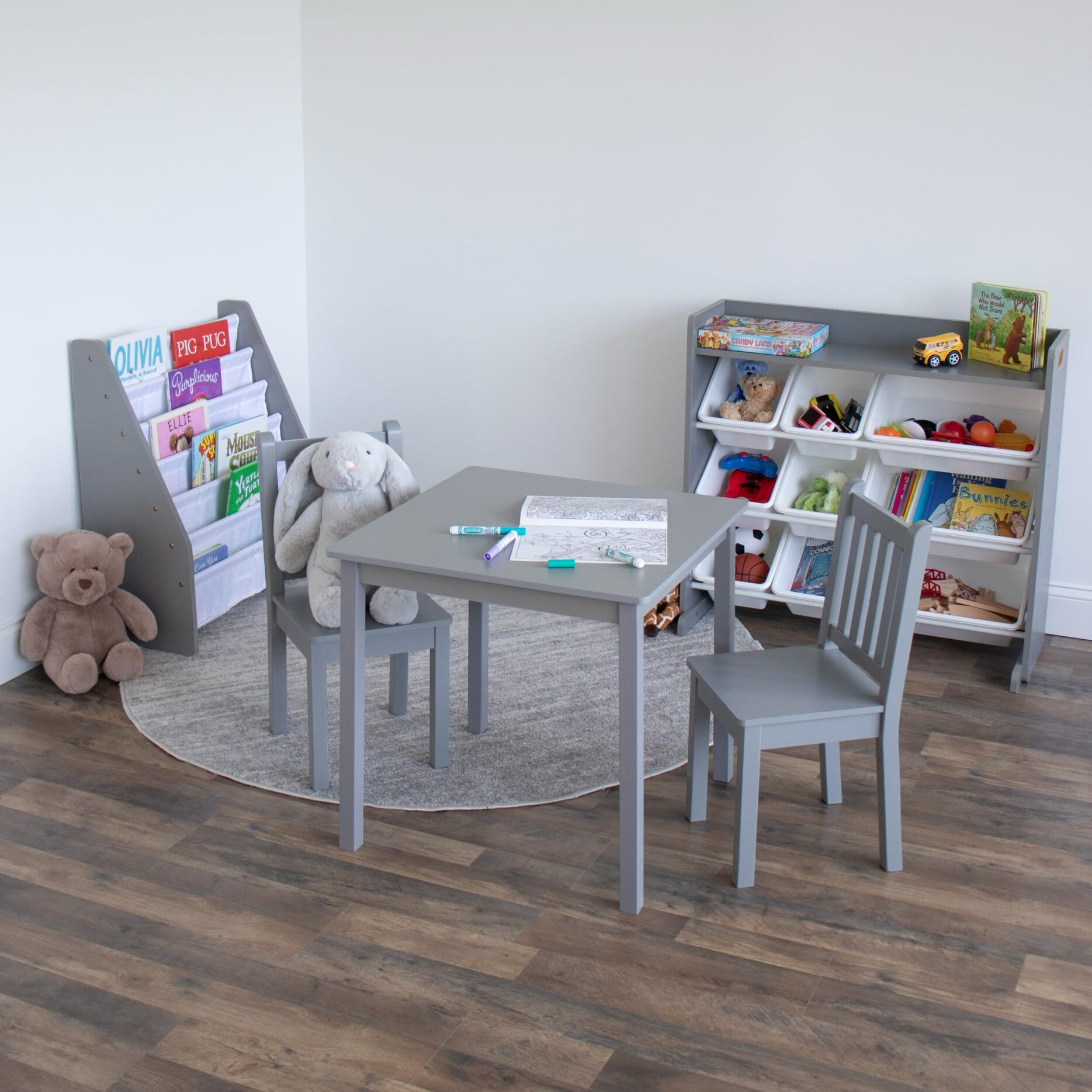 Humble Crew Kids Wooden Table And 2 Chairs Set, Grey - Square Kids Table And Chair Set For Toddlers And Children For Arts, Crafts, And Snack Time - Sturdy, Durable Toddler Activity Table