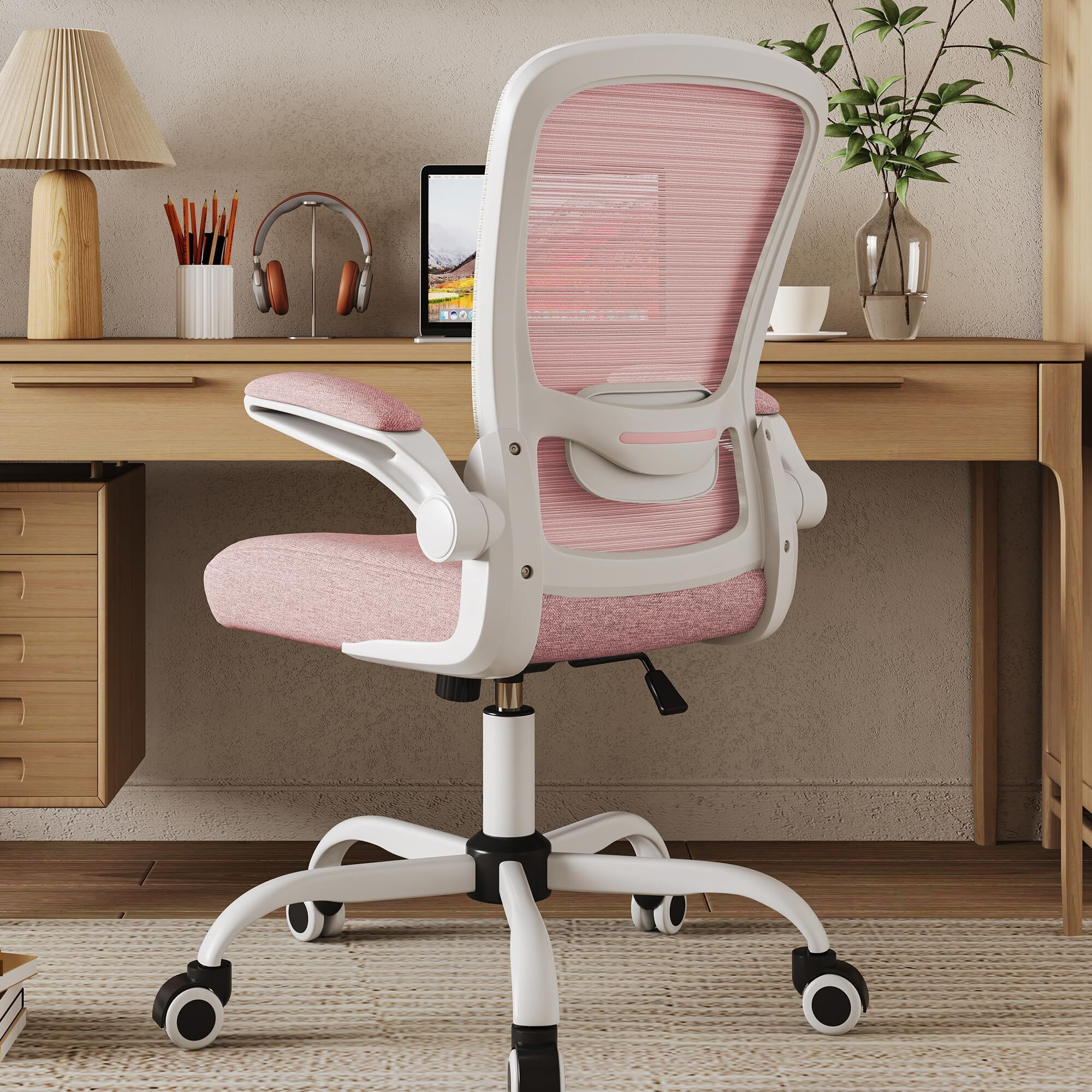 Mimoglad Ergonomic High Back Mesh Office Chair, Adjustable Lumbar Support, Thickened Seat Cushion (Modern, Spanish Pink)