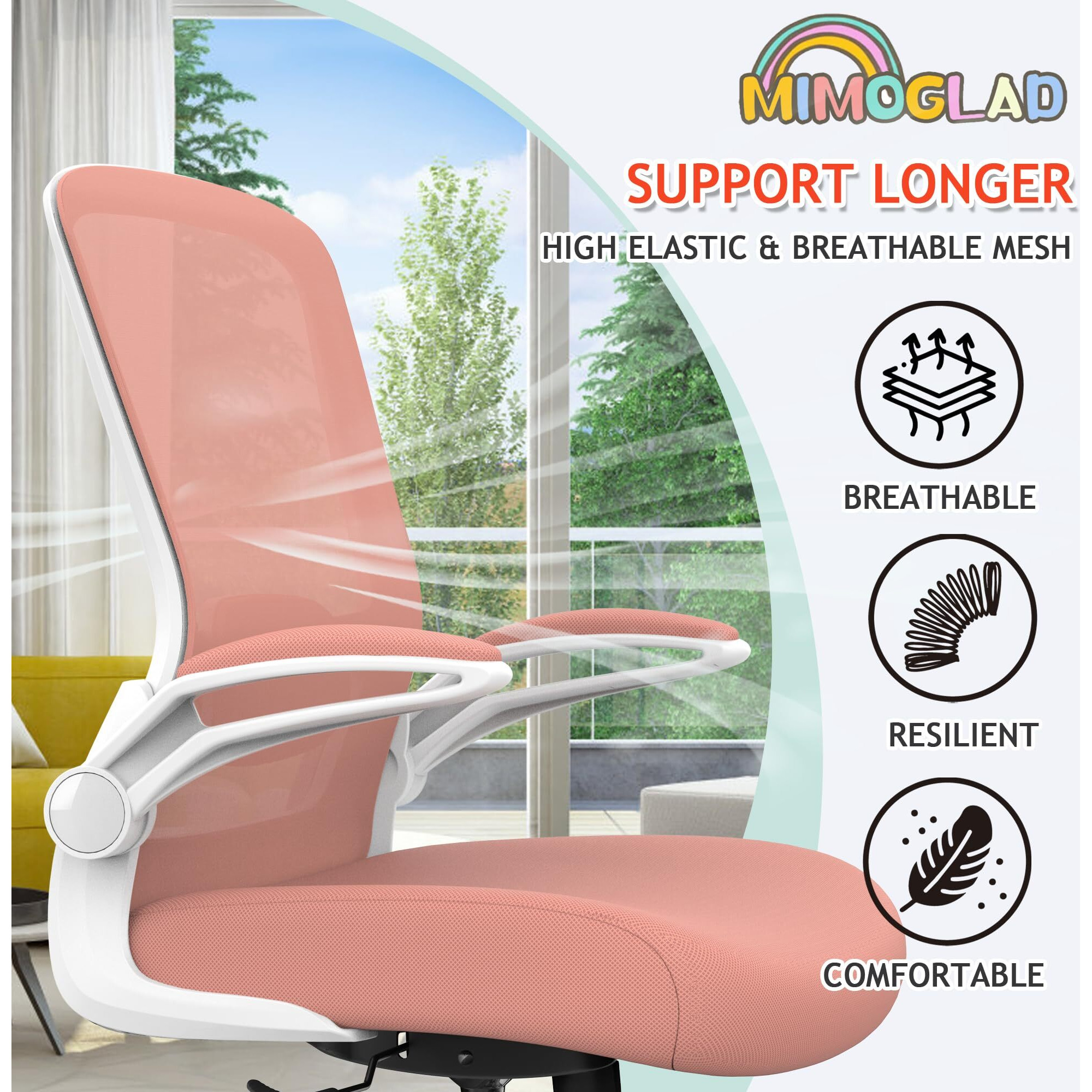 Mimoglad Ergonomic High Back Mesh Office Chair, Adjustable Lumbar Support, Thickened Seat Cushion (Modern, Spanish Pink)