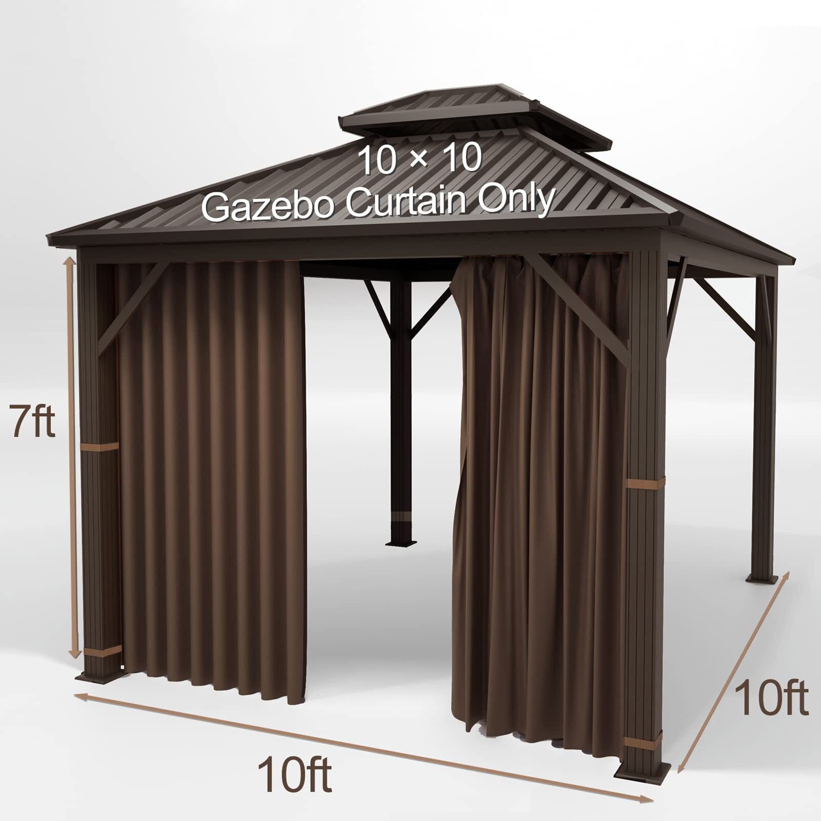 Gazebo Universal Replacement Privacy Curtain - Hugline 10' X 10' Gazebo Side Wall Outdoor Privacy Panel With Zipper (Brown)