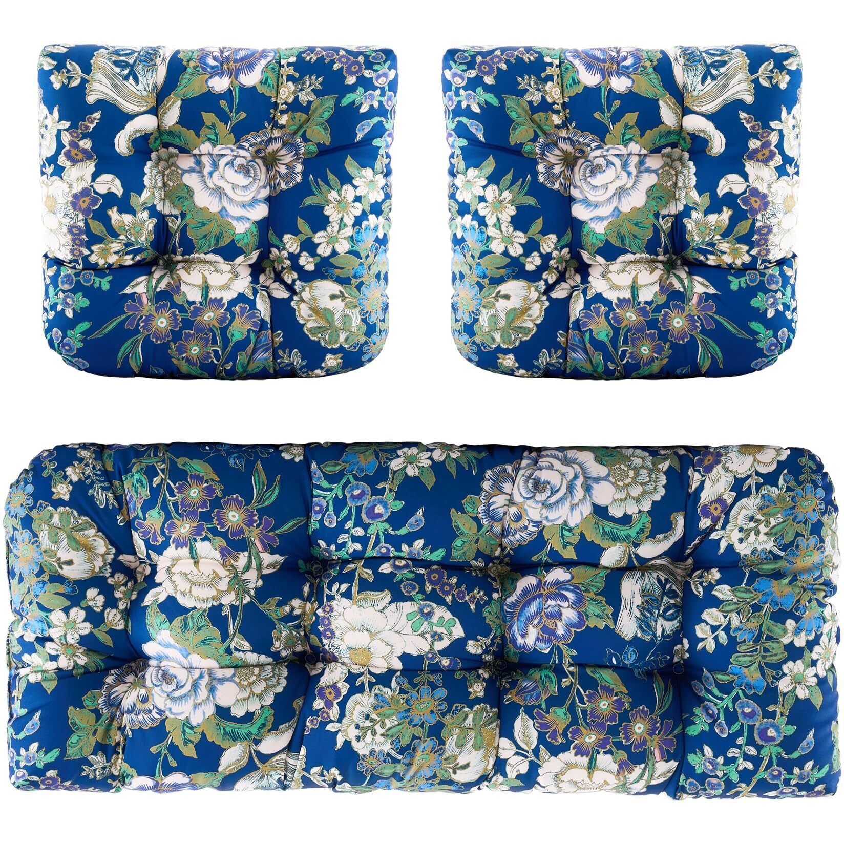 Blisswalk Outdoor Chair Cushions,3 Piece Loveseat Outdoor Cushions Set,Tufted/Wicker Patio Cushion For Patio Furniture All Weather,44X19 X5,Floral