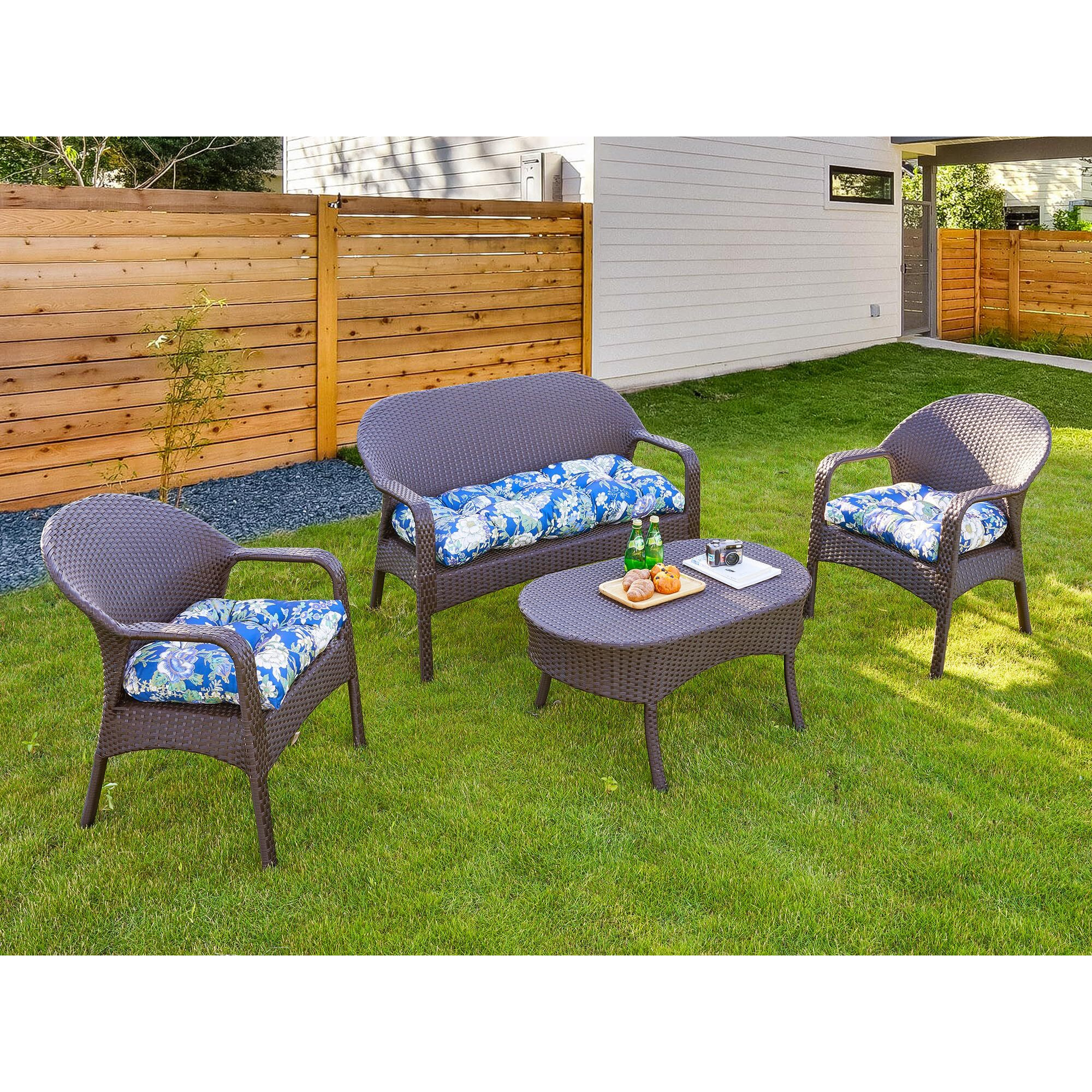 Blisswalk Outdoor Chair Cushions,3 Piece Loveseat Outdoor Cushions Set,Tufted/Wicker Patio Cushion For Patio Furniture All Weather,44X19 X5,Floral