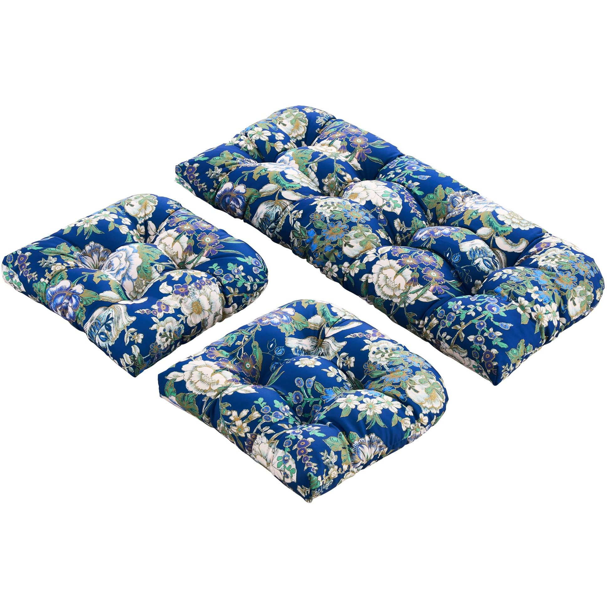 Blisswalk Outdoor Chair Cushions,3 Piece Loveseat Outdoor Cushions Set,Tufted/Wicker Patio Cushion For Patio Furniture All Weather,44X19 X5,Floral