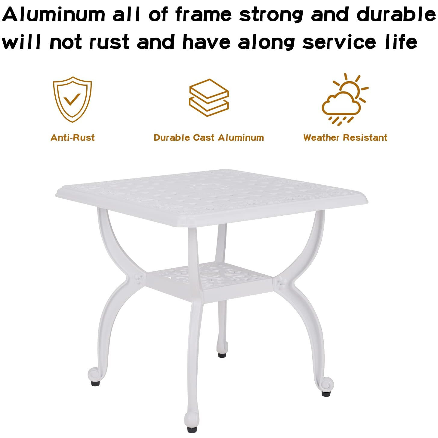 Jardin De Centennial Cast Aluminum Outdoor Side Table,Anti-Rust Outdoor End Table,Patio Coffee Bistro Table For Indoor,Garden,Porch,Balcony(Square White)