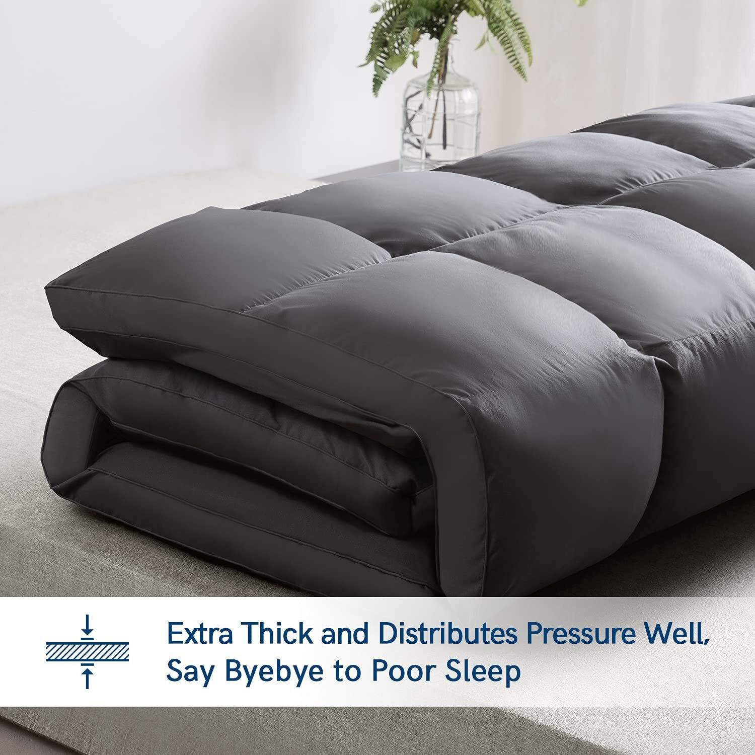 Elemuse Rv Short Queen Grey Mattress Topper For Back Pain, Extra Thick Mattress Pad Cover, Plush Soft Pillowtop With Elastic Deep Pocket, Overfilled Down Alternative Filling