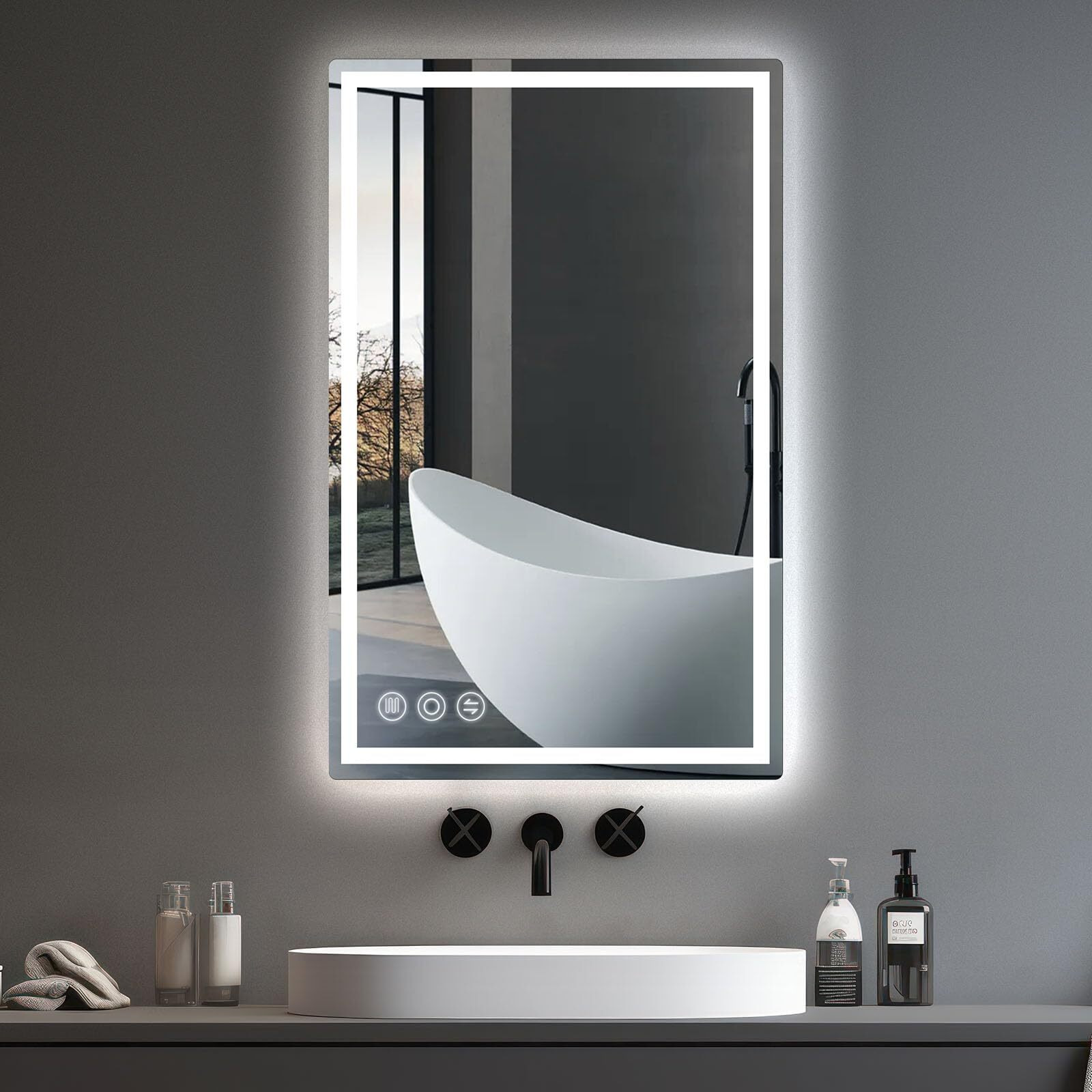 Led Bathroom Mirror 24"&quotX 40"" With Frontlit And Backlit, Anti-Fog, Stepless 3 Colors Temperature & Dimmable, Memory Tempered Glass