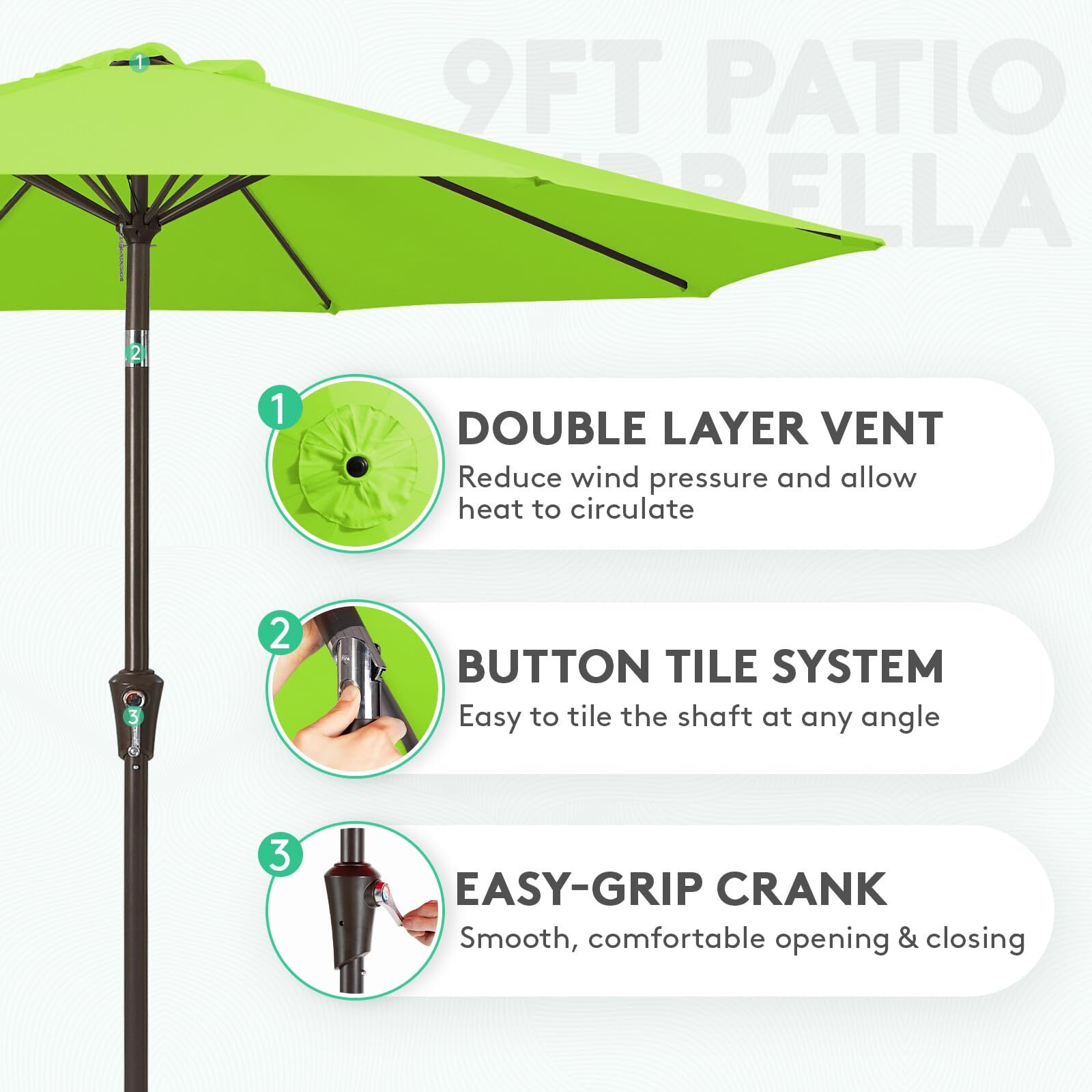 Jearey 9Ft Outdoor Patio Umbrella Outdoor Table Umbrella With Push Button Tilt And Crank, Market Umbrella 8 Sturdy Ribs Uv Protection Waterproof For Garden, Deck, Backyard, Pool (Beige)