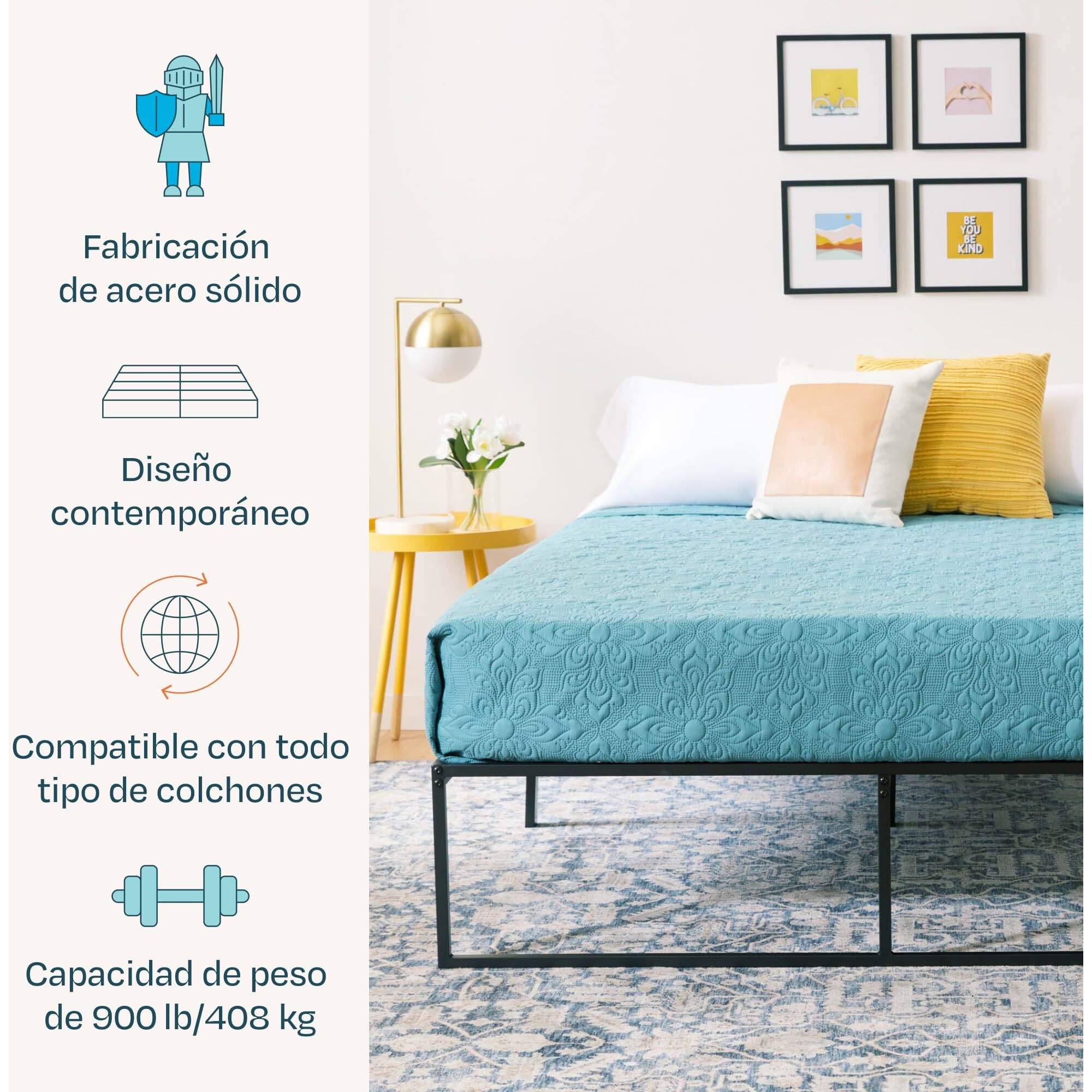 Linenspa Metal Platform Bed Frame - Under Bed Storage Space - No Box Spring Needed - 14&quot&quot High - Modern Contemporary - Sturdy Steel - Light Weight - Easy Assembly - Tool Included - Queen Size