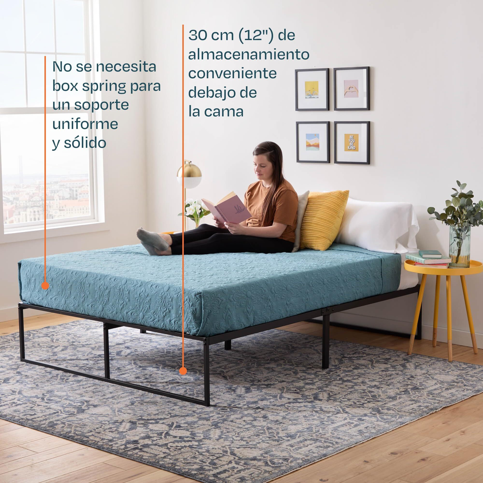 Linenspa Metal Platform Bed Frame - Under Bed Storage Space - No Box Spring Needed - 14&quot&quot High - Modern Contemporary - Sturdy Steel - Light Weight - Easy Assembly - Tool Included - Queen Size