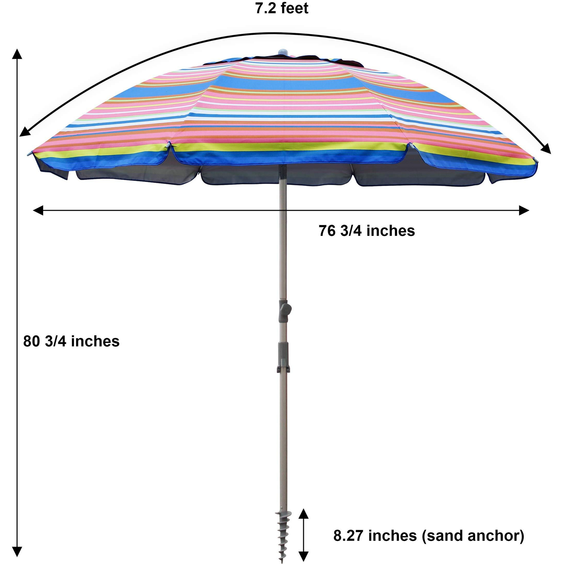 Blissun 7.2' Portable Beach Umbrella With Sand Anchor, Tilt Pole, Carry Bag, Air Vent, Orange