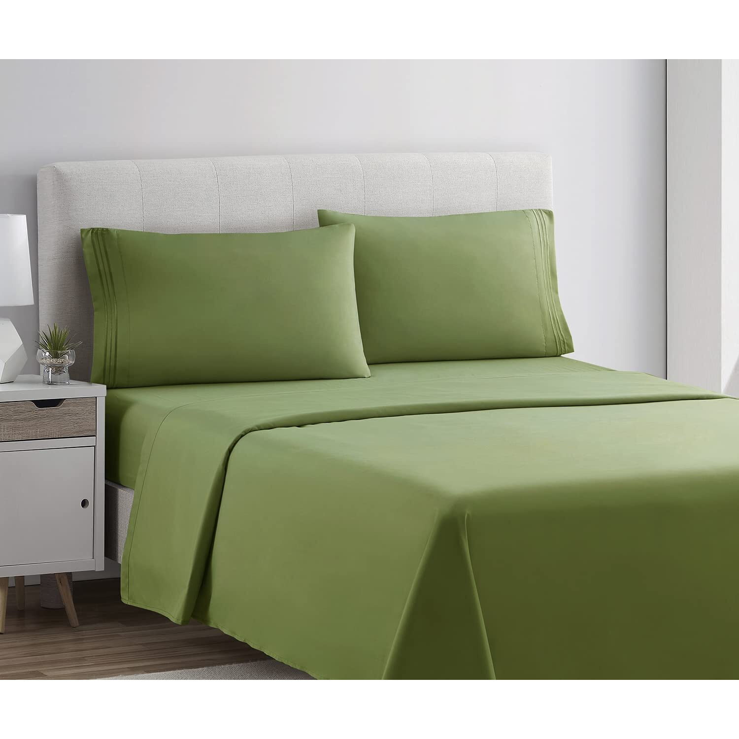 Clara Clark Bed Sheets, Premier 1800 Series 4 Piece Bed Sheet Set, Deep Pocket, Wrinkle, Fade, Stain Resistant, Luxury Soft Bedding Sheets & Pillowcases, Twin, Calla Green