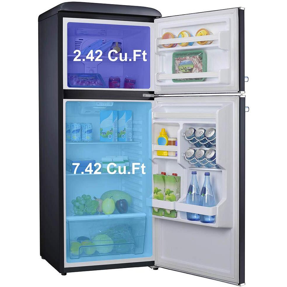 Galanz Glr10Tbkefr Retro Refrigerator With Top Freezer Frost Free, Dual Door Fridge, Adjustable Electrical Thermostat Control, 10 Cu Ft, Black