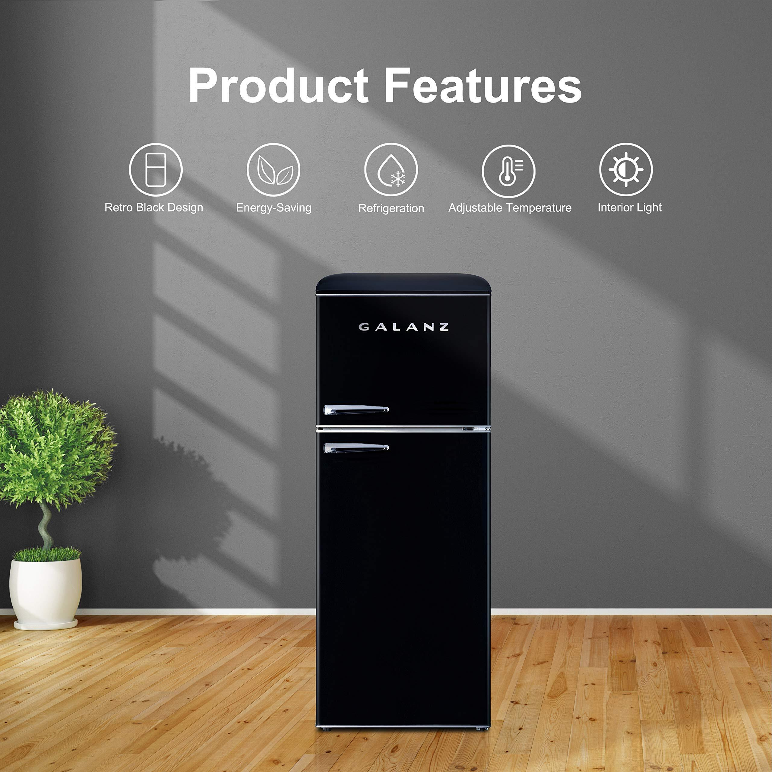 Galanz Glr10Tbkefr Retro Refrigerator With Top Freezer Frost Free, Dual Door Fridge, Adjustable Electrical Thermostat Control, 10 Cu Ft, Black