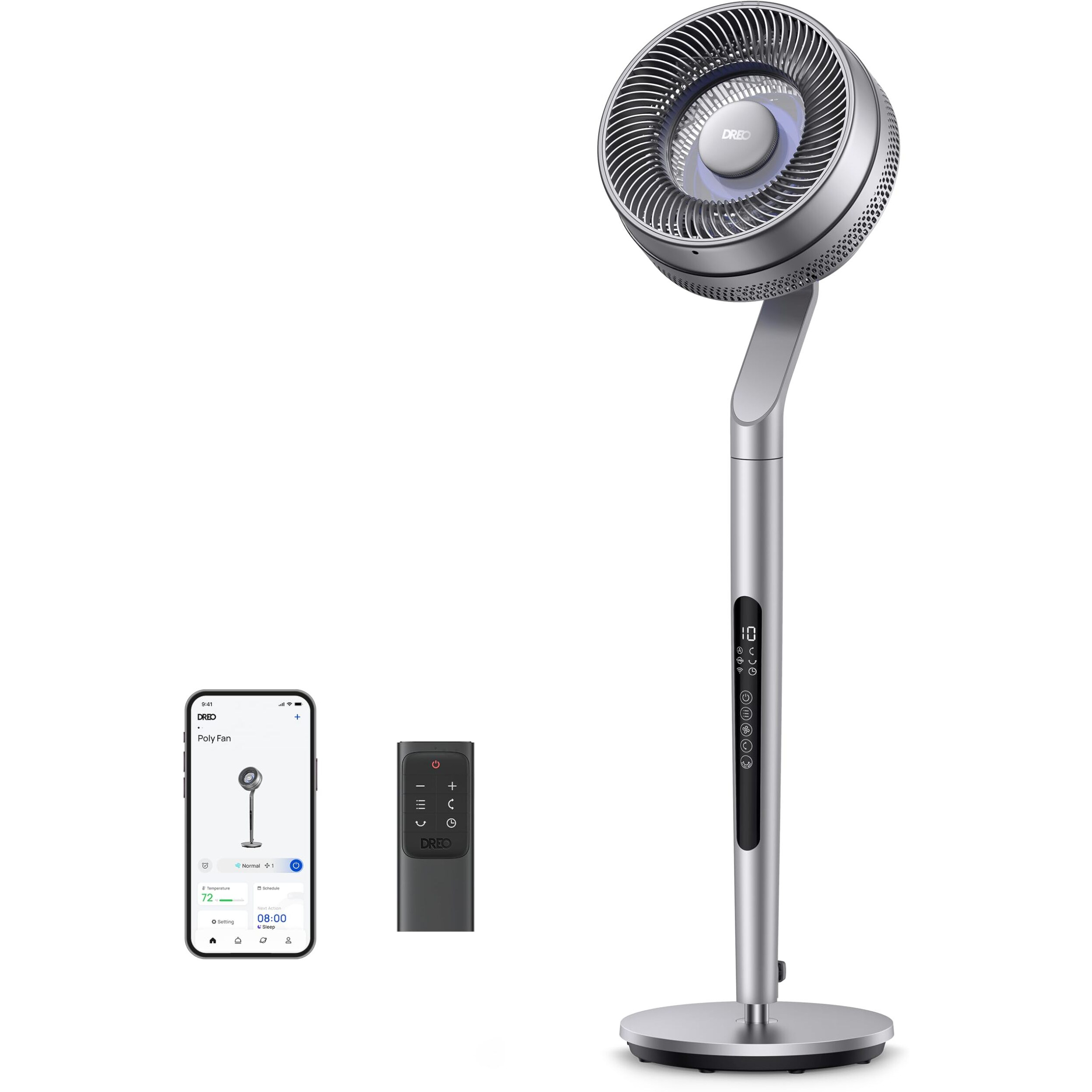 Dreo Pedestal Fan With Smart Control, 40-44"" Adjustable Height, Dc Quiet Fans For Bedroom, 120+85 Omni-Directional Oscillating Fan, 100Ft Airflow, 10 Speeds, 6 Modes, 12H Timer, 23Db, Wi-Fi/Voice