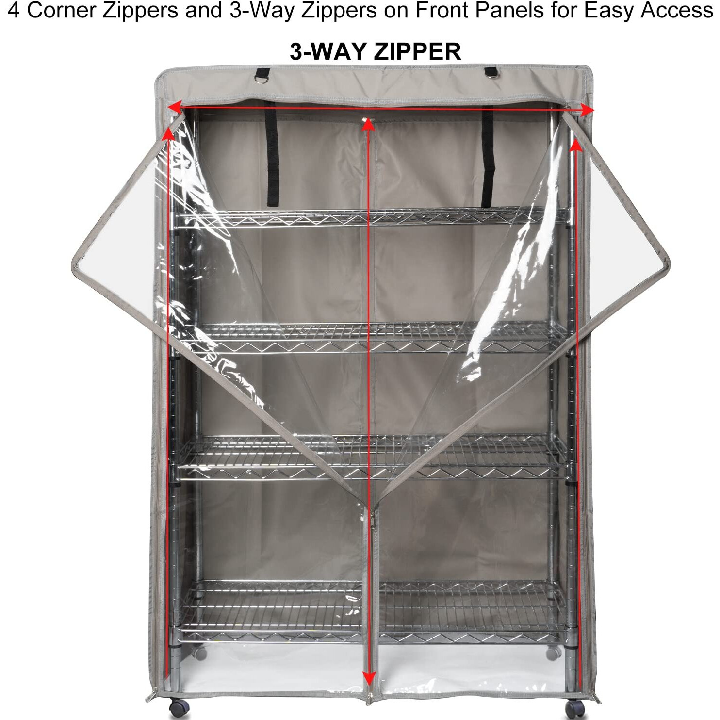 Ylovan Storage Shelf Cover Wire Rack Shelving Dust Protective, Fits Racks 48"" L X 19'' D X 72'' H Three Side See Through Panel (Cover Only)