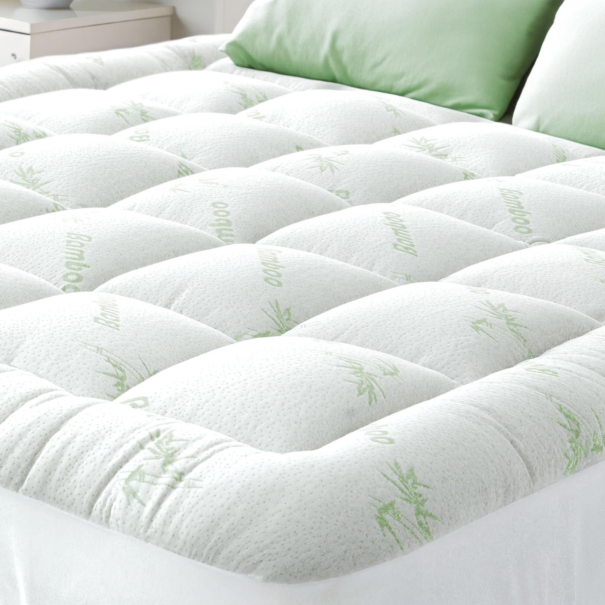 Ultra Soft Queen Rv Size Mattress Topper - Viscose Made From Bamboo Pillow Top Mattress Pad For Back Pain Relief - Naturally Cooling For Hot Sleepers, Green