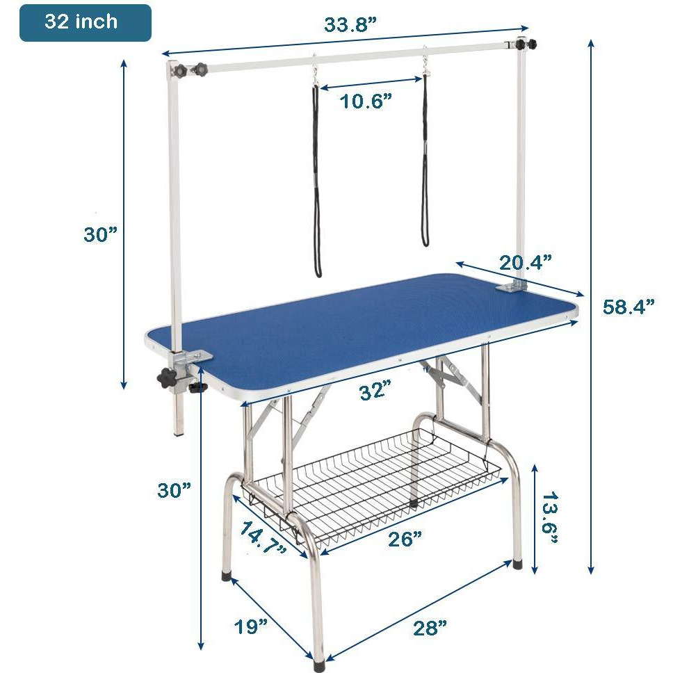 Bonnlo 32-Inches Pet Grooming Table, Portable Dog Grooming Table With Arm Noose & Mesh Tray, Adjustable Foldable Pet Groom Table Stand For Dog Cat, Maximum Capacity Up To 330 Lbs (32In)