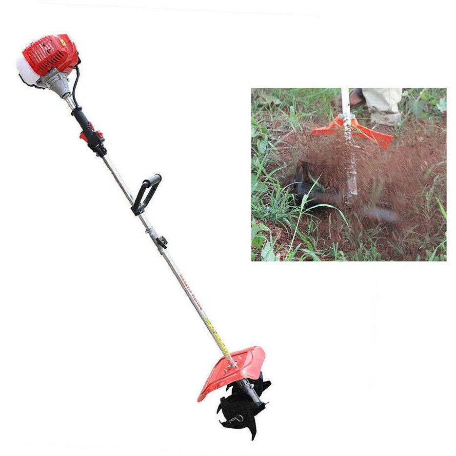 Garden Yard Soil Tilling Machine, Handheld 42.7Cc 2-Stroke Gasoline Tiller Cultivator Gas Powered Weeding Machine