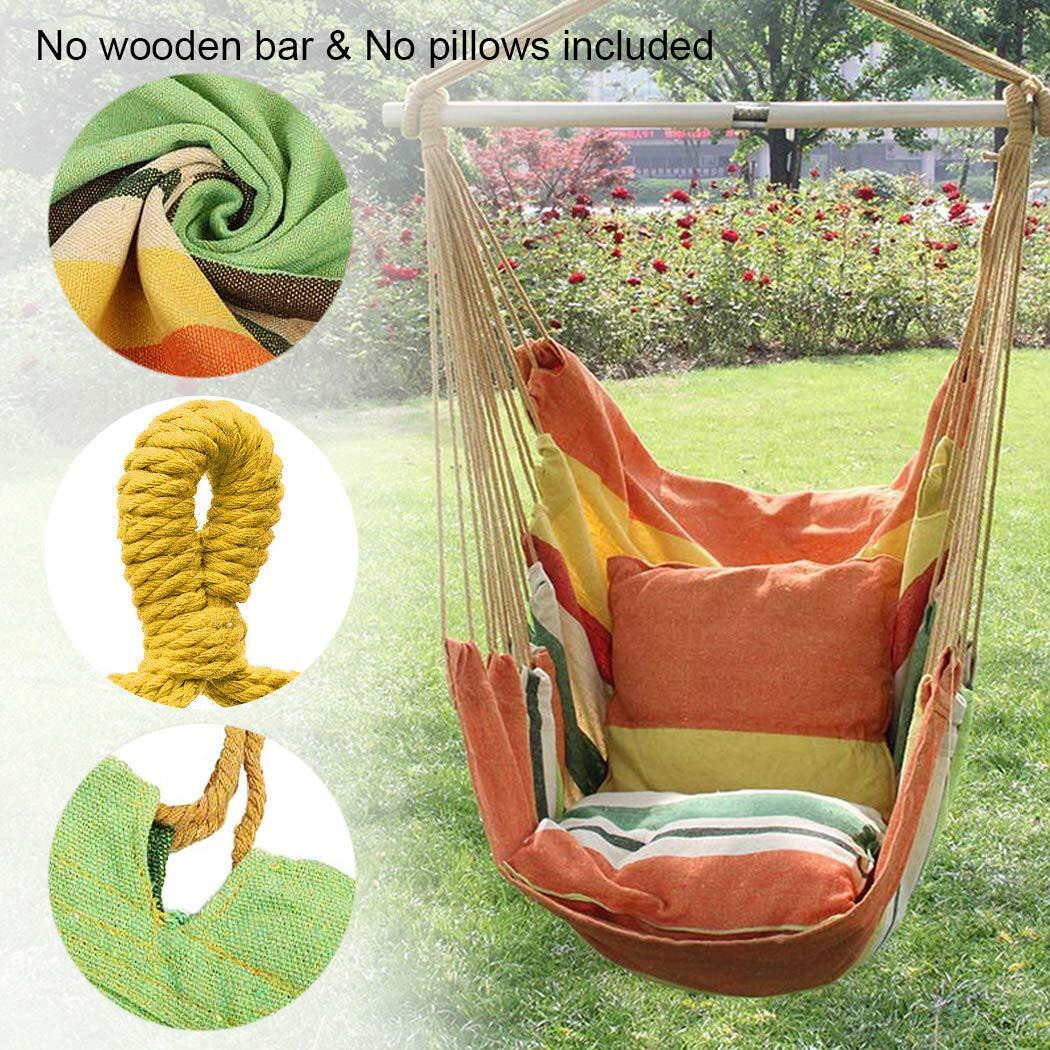 Hammock Chair Hanging Rope Swing Seat For Indoor Outdoor, Sturdy Cotton Weave Hammock Swing, Max 300Lbs Hanging Hammock Chair For Bedroom Patio Porch (Pole And Pillows Not Included, Orange)