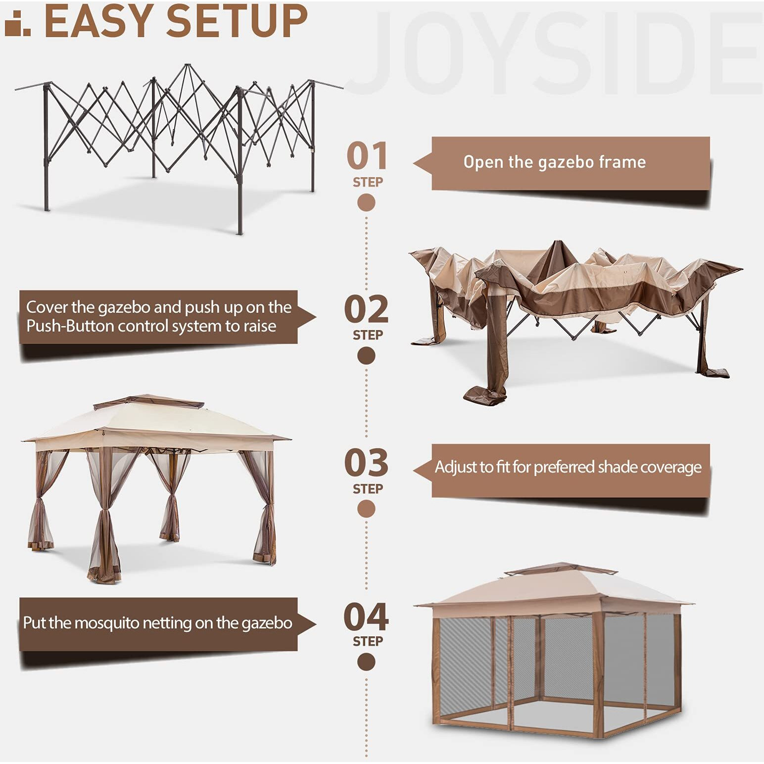 Joyside 11'X11' Pop Up Gazebo For Patio With Sidewalls And Mosquito Netting - Outdoor Canopy Shelter Tent For Weddings (Beige)