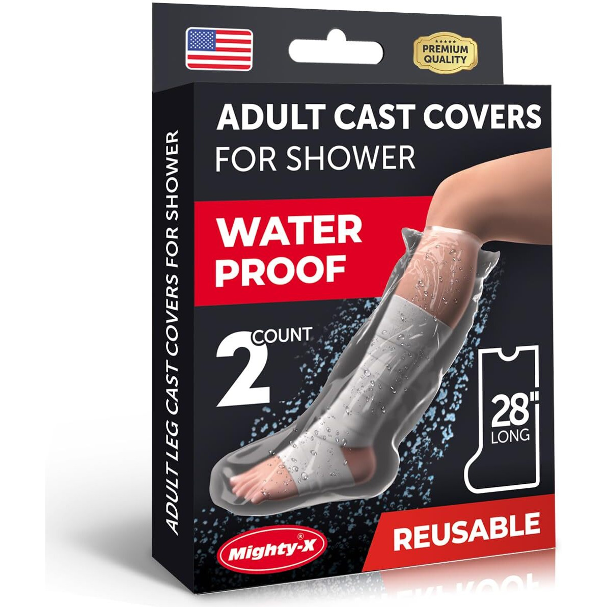 100% Waterproof Cast Covers For Shower Leg - Tight Seal - Reusable Adult 2Pk Half Leg Cast Protectors - Knee, Ankle, Foot