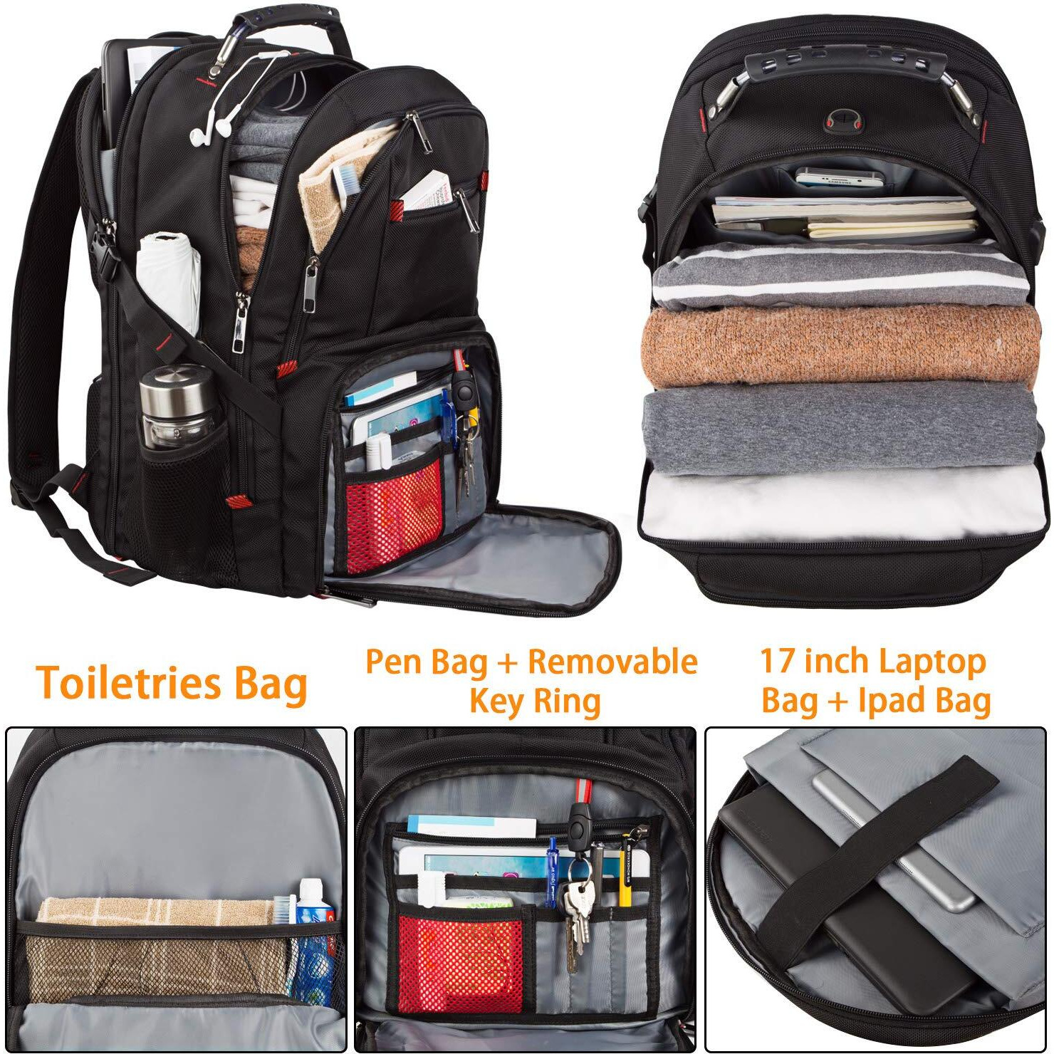 Ltinveck Travel Laptop Backpack, Extra Large Backpack For Men Women With Usb Charging Port, Tsa Friendly Heavy Duty Big Business Computer Bag Tech Backpacks Bag Fit 17 Inch Laptops, Rfid Backbag