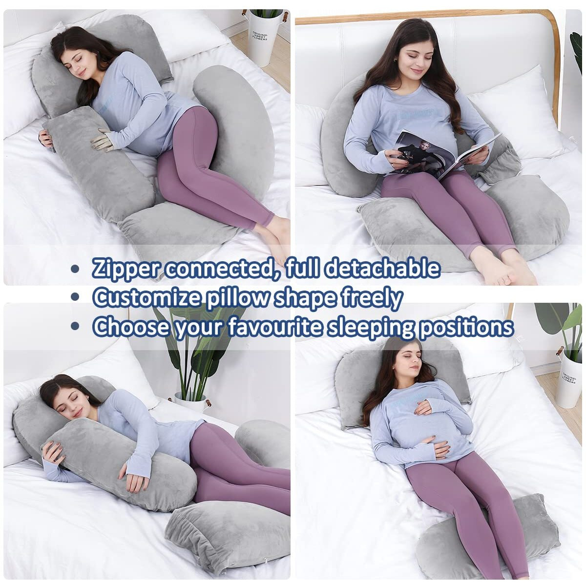 As Aweslingdetachable Maternity Pillow For Pregnant Women | 60In Pregnancy Pillows For Sleeping | Extra Large Full Body Pillow For Pregnancy With Crystal Velvet Cover(Dark Gray)