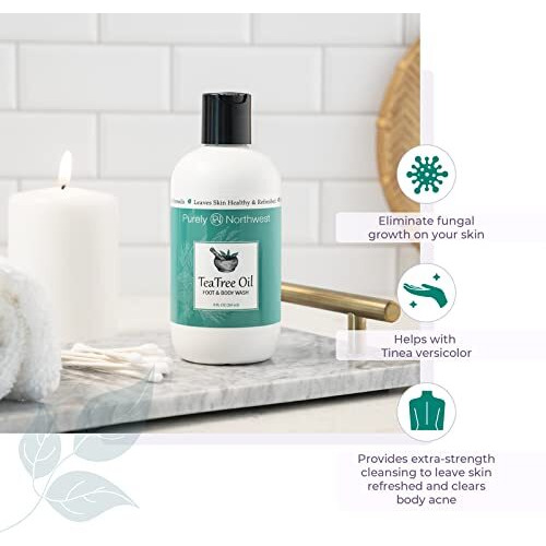 Purely Northwest-Tea Tree Oil & Peppermint Body Wash For Men & Women-A Refreshing Natural Daily Soap For Body Odor & Acne-Effectively Soothes Jock Itch, Chafing & Athletes Foot-Discolored Nails-9Oz
