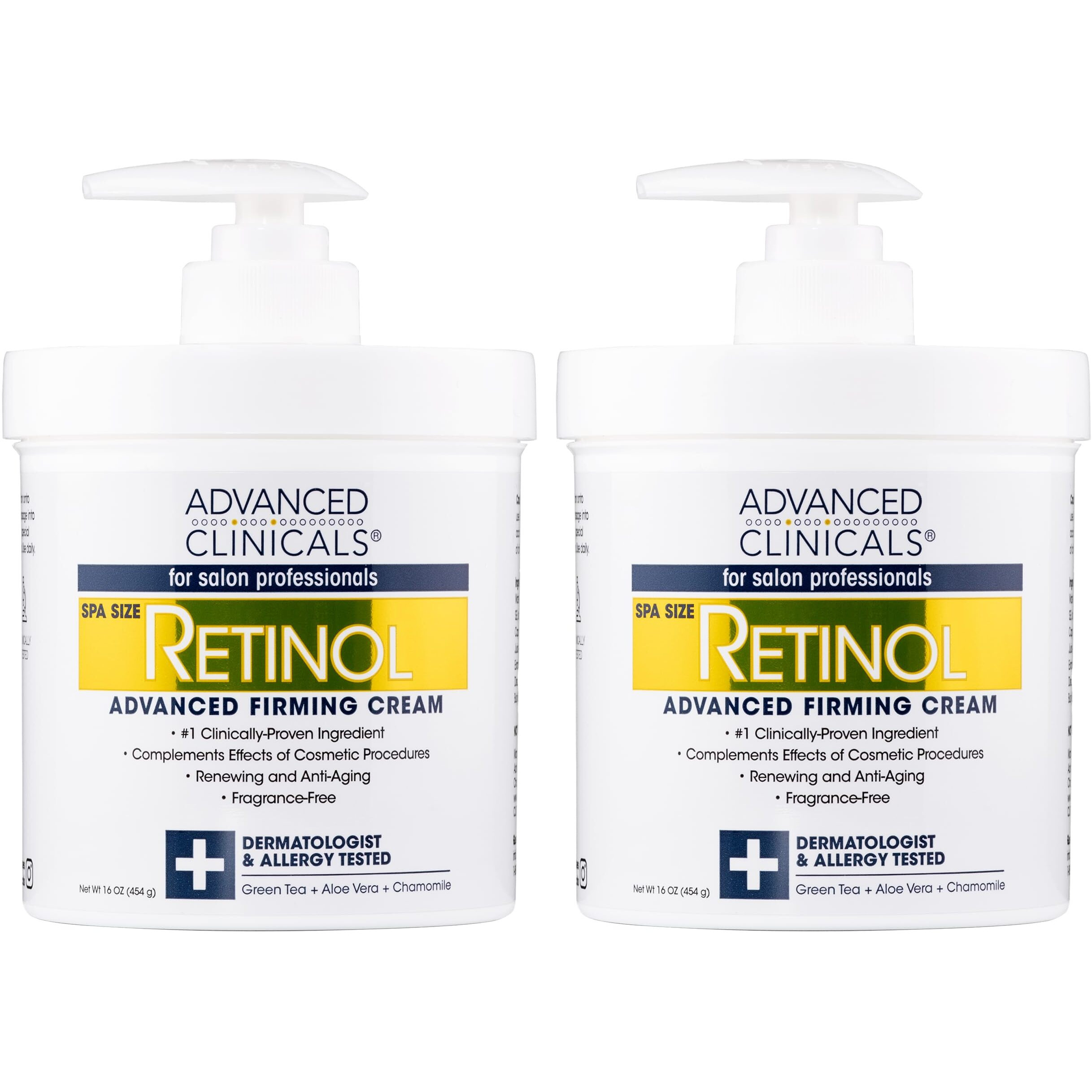 Advanced Clinicals Retinol Cream Value Set- Two Spa Size 16Oz Bottles With Pump Best Anti-Wrinkle Cream With Retinol And Antioxidants Ultimate Firming Cream For Face, Neck, Hands, Body