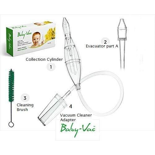 Baby-Vac Clinically Tested Baby Nasal Aspirator - Vacuum-Powered Nose Sucker With 2 Suction Head & Cleaning Brush For Safe And Gentle Relief