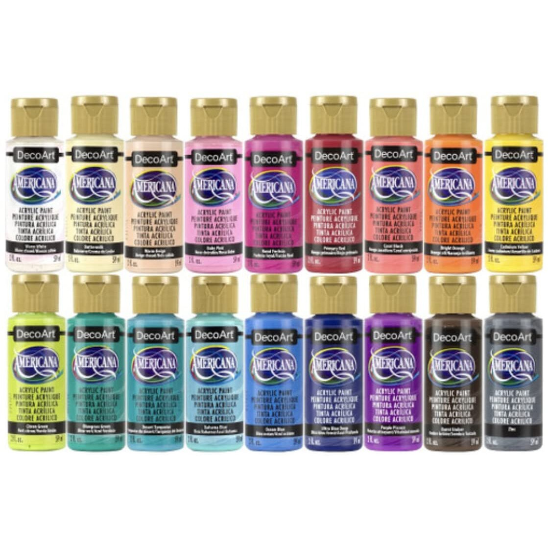 Americana Acrylics Paint, Set Of 18 Colors, Popular Picks, 2 Fl Oz Bottle