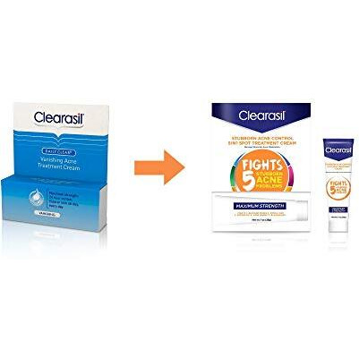 Clearasil Stubborn Acne Control 5In1 Spot Treatment Cream, Maximum Strenght With 10% Benzoyl Peroxide, Acne Medication, 1 Oz
