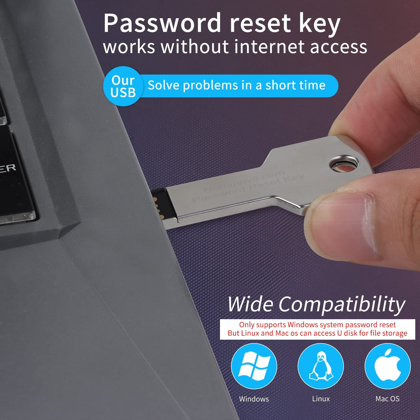 Bootable Windows Password Reset Key Usb Flash Drive Supports Windows 7, Vista,8,10 Fast Access No Internet&Intranet Connection Requirement Recovery Lost Password On Pc & Laptop