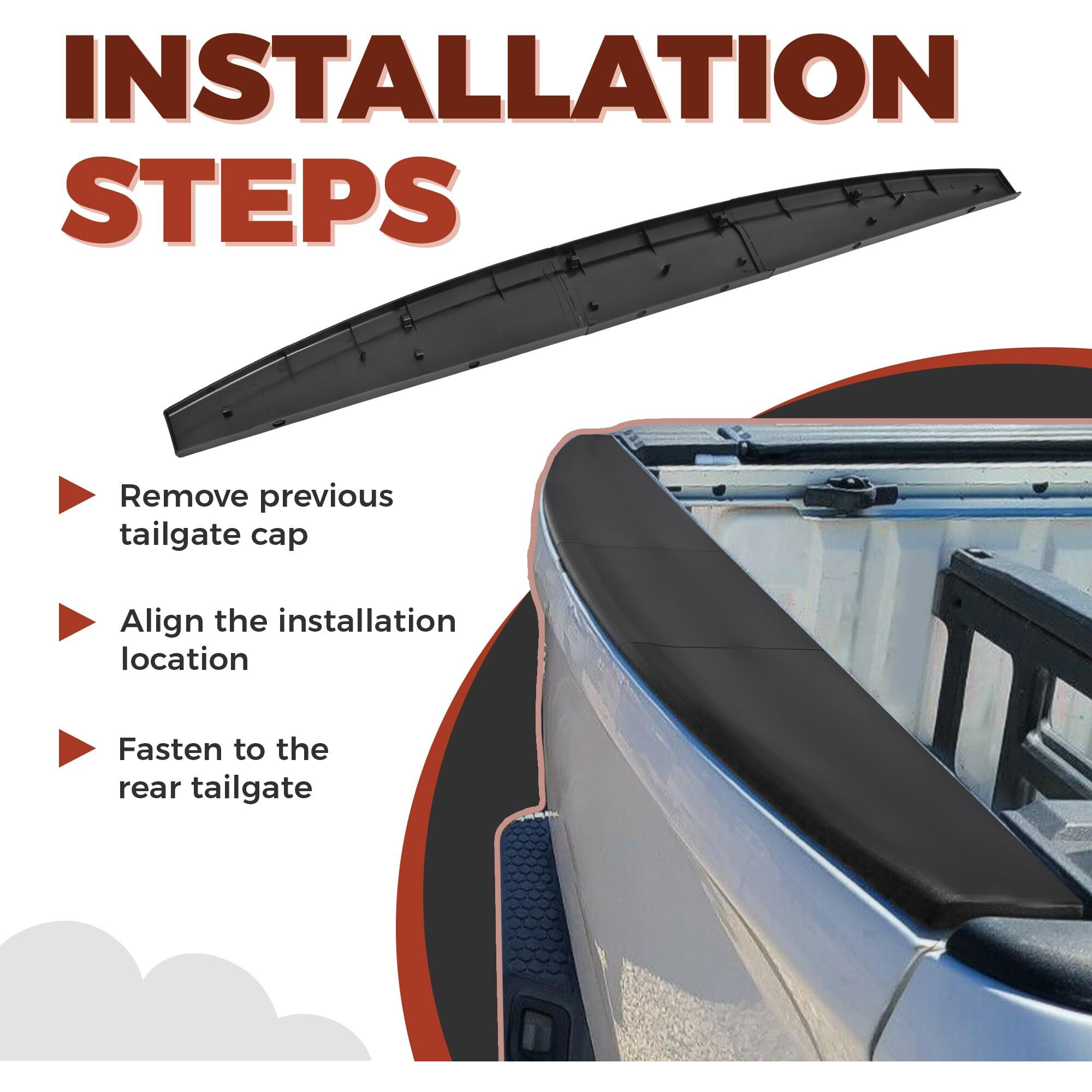 Ecotric Tailgate Molding Cap Spoiler Compatible With 2009-2019 Dodge Ram 1500 2500 3500 Classic Replacement For Ch1909100 55372052Ah 6502632 926-578 Tail Gate Cover Top Protector Lip Trim (3Pcs)