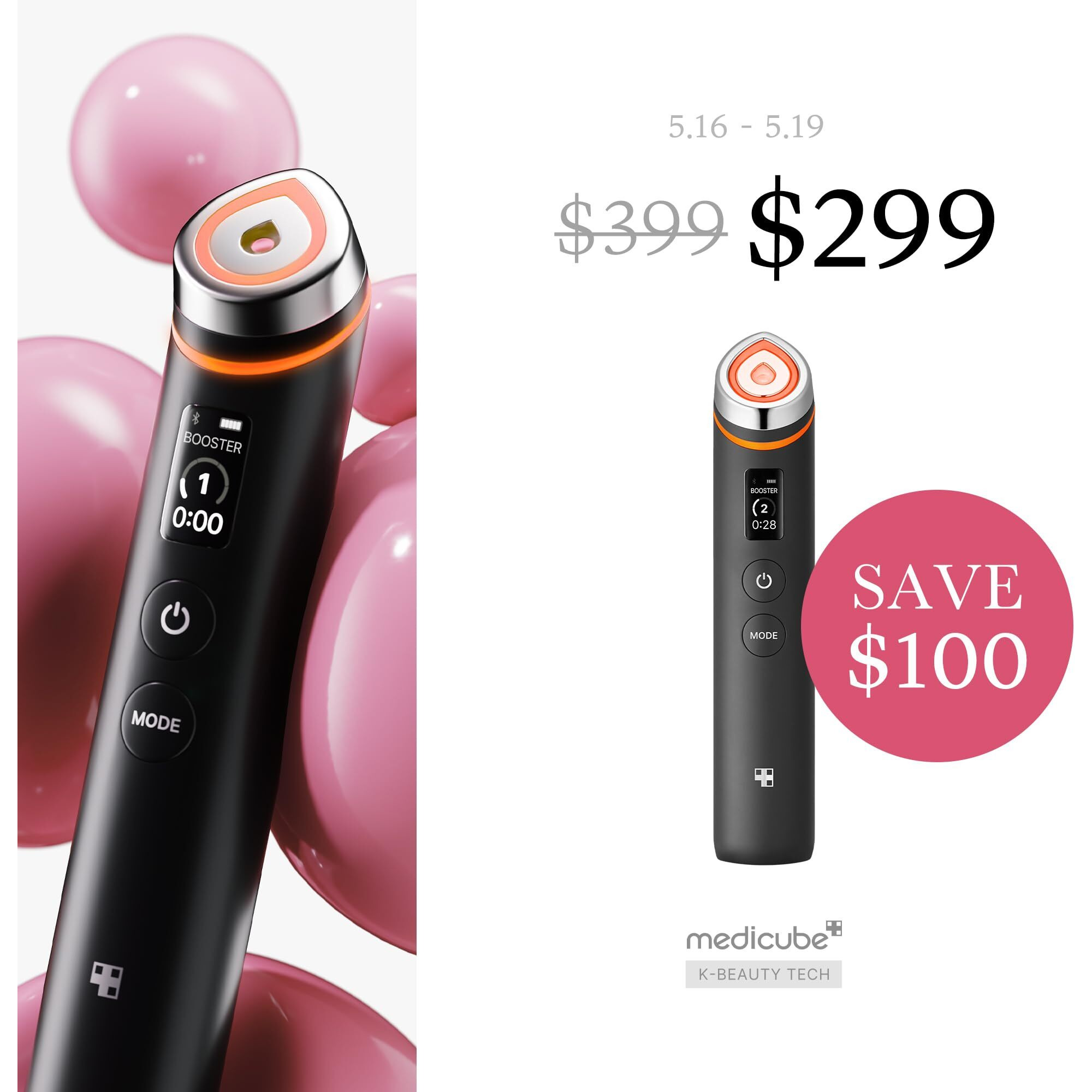 Medicube Age-R Booster Pro - 6-In-1 Total Care Led Indication Device For Enhanced Absorption, Radiance,Elasticity,Facial Contouring,And Pore Care With 4 Modes - Korean Skin Care