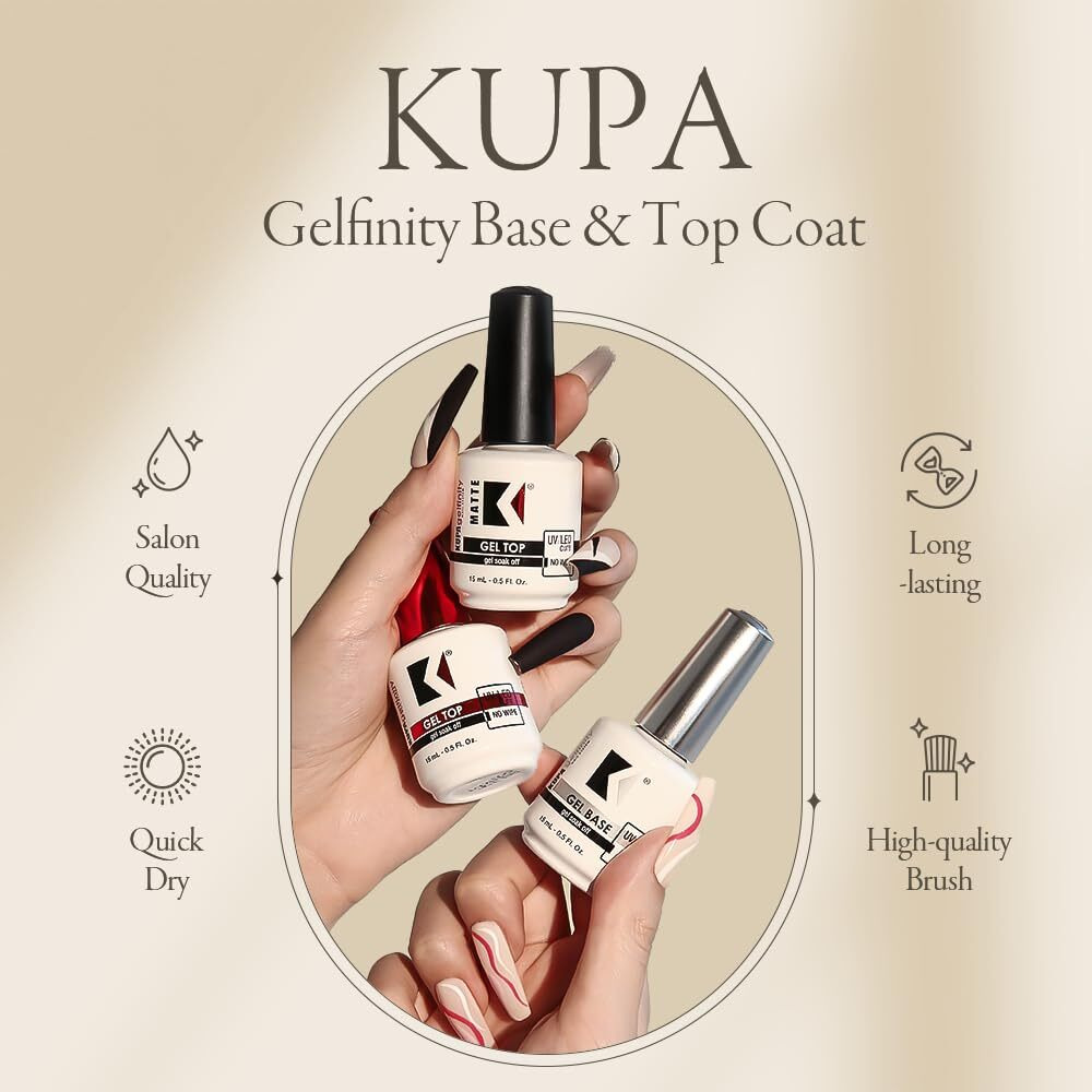 Kupa Gelfinity - Soak Off Gel - Top Coat Glossy Finish (No-Wipe) 0.5 Fl Oz