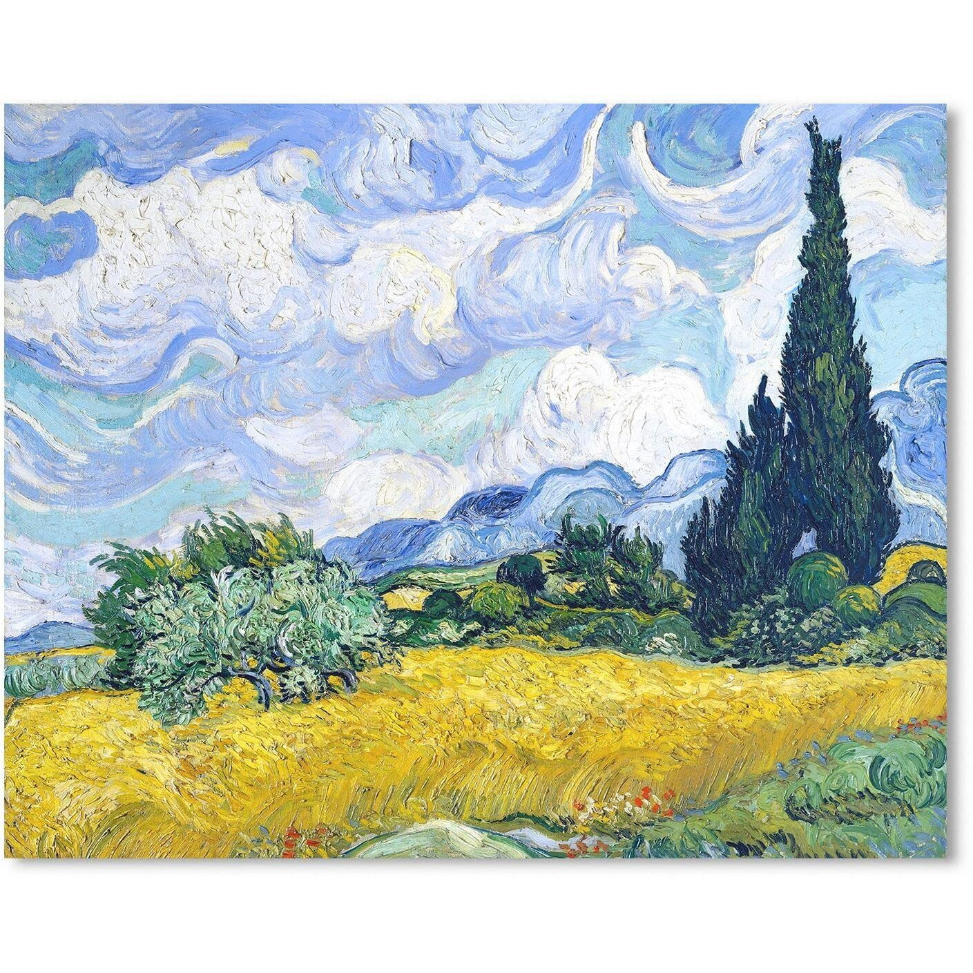 1 Kingo Van Gogh Canvas Wall Art Wheat Field With Cypresses Oil Painting Picture Reproduction Bedroom Decor, Famous Art Prints Extra Large Modern Artwork Framed Poster Home Decoration 24"" X 30""