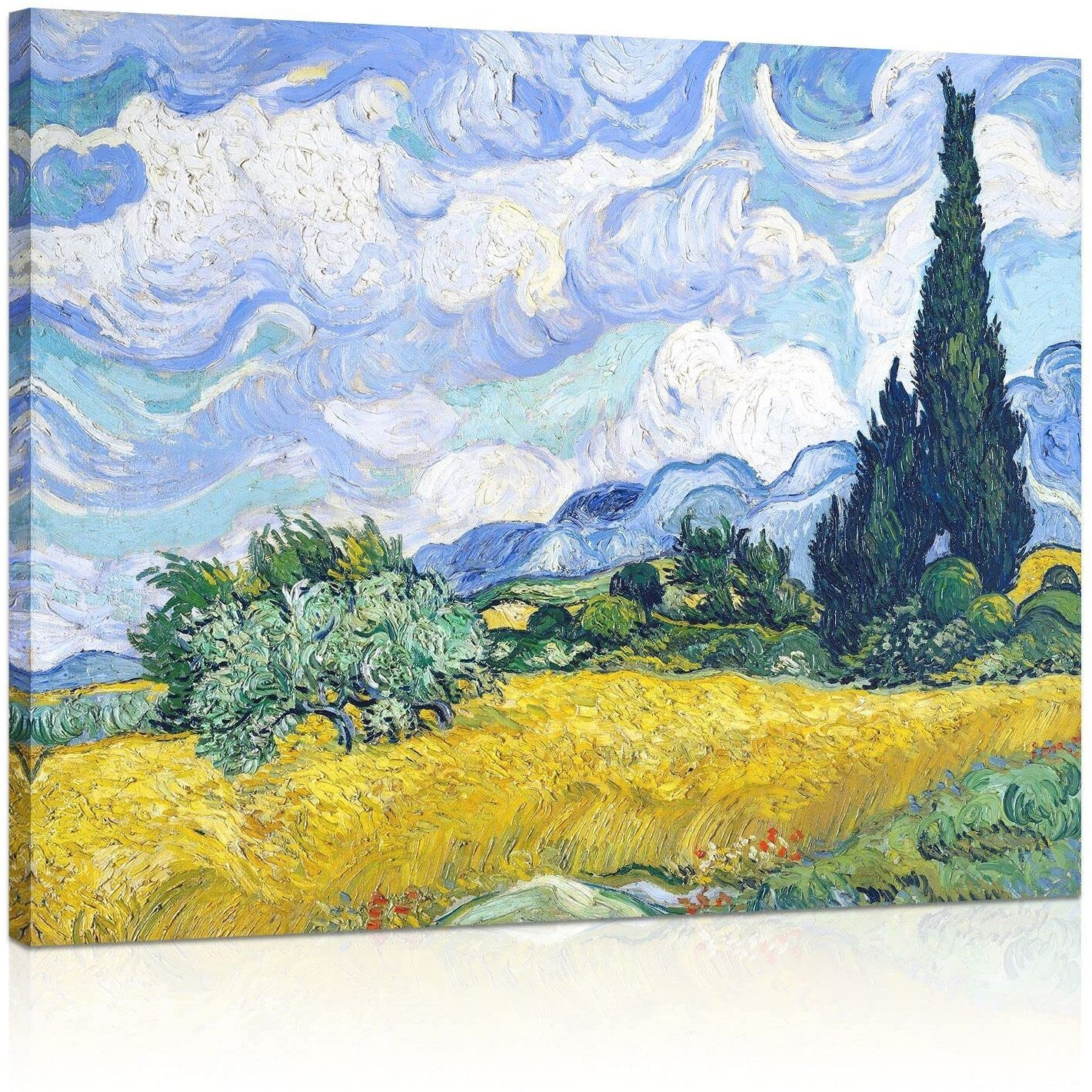 1 Kingo Van Gogh Canvas Wall Art Wheat Field With Cypresses Oil Painting Picture Reproduction Bedroom Decor, Famous Art Prints Extra Large Modern Artwork Framed Poster Home Decoration 24"" X 30""