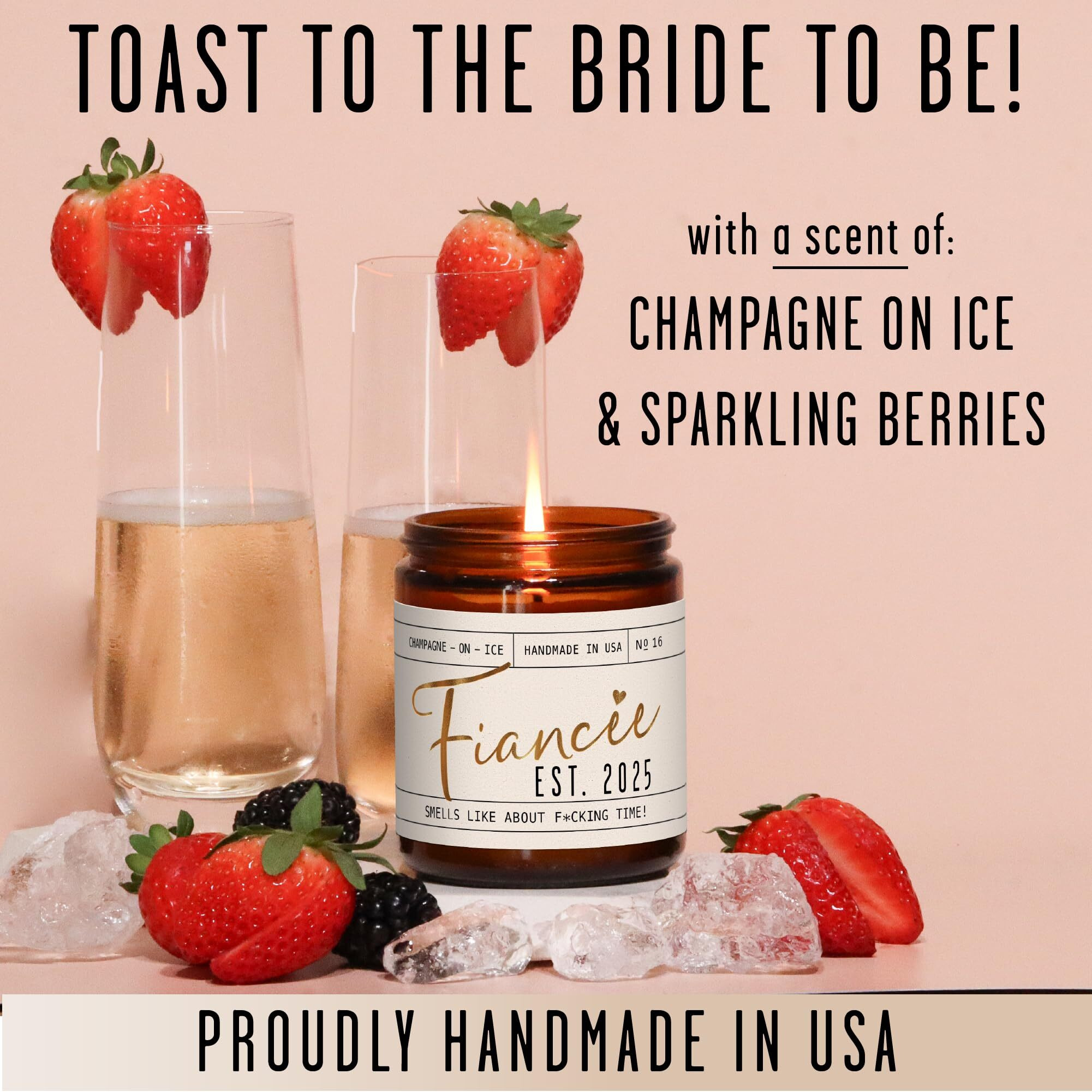 Fiance Gifts For Women, Engagement Gift - 'Fiancee Est. 2025' Soy Wedding Candle, W/Champagne On Ice - Infused W/Essential Oils I Engagement Gifts For Her I Bridal Shower Gifts I 50Hr Burn, Usa Made